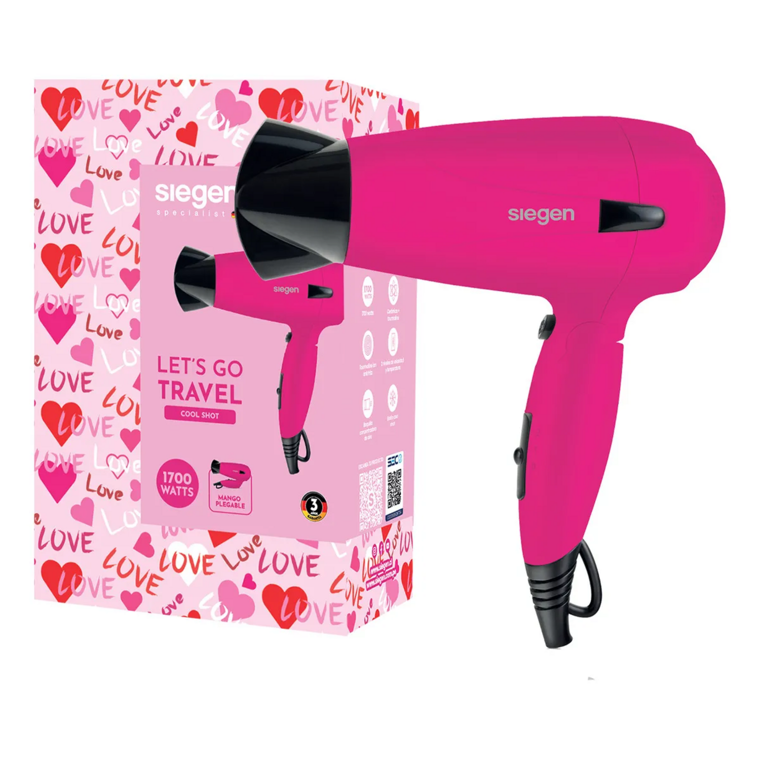 Secador de Pelo Viaje Plegable Siegen 2 Velocidades Fucsia
