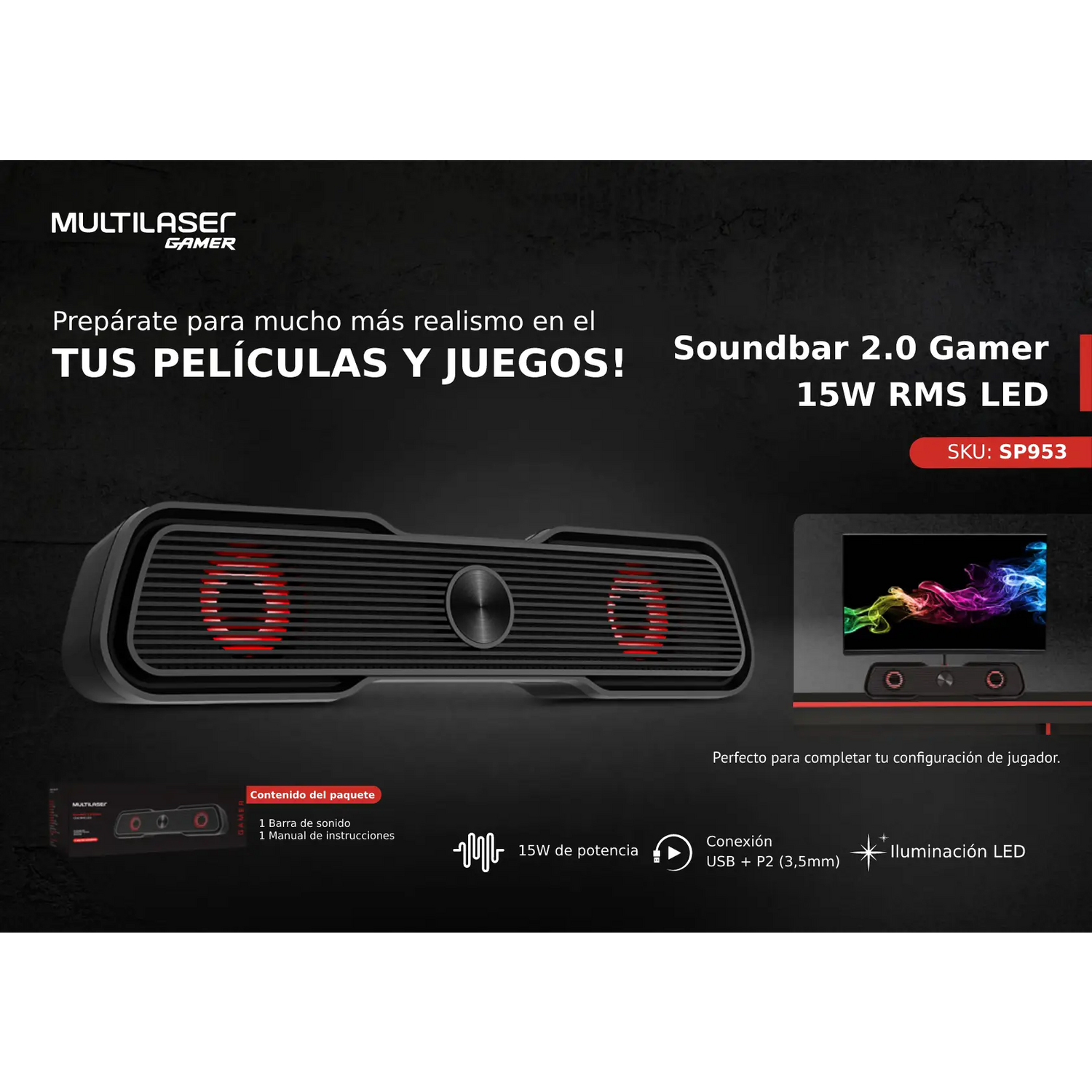 Barra de Sonido Gamer 15W Multilaser SP953 Multilaser New Horizons Chile New Horizons NHT.cl