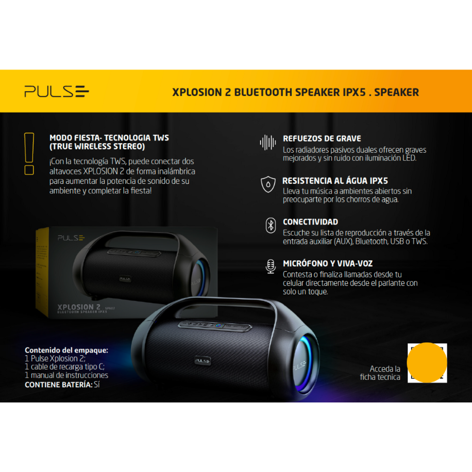Parlante Pulse Bazooka Xplosion 2 Led SP607 PULSE New Horizons Chile New Horizons NHT.cl