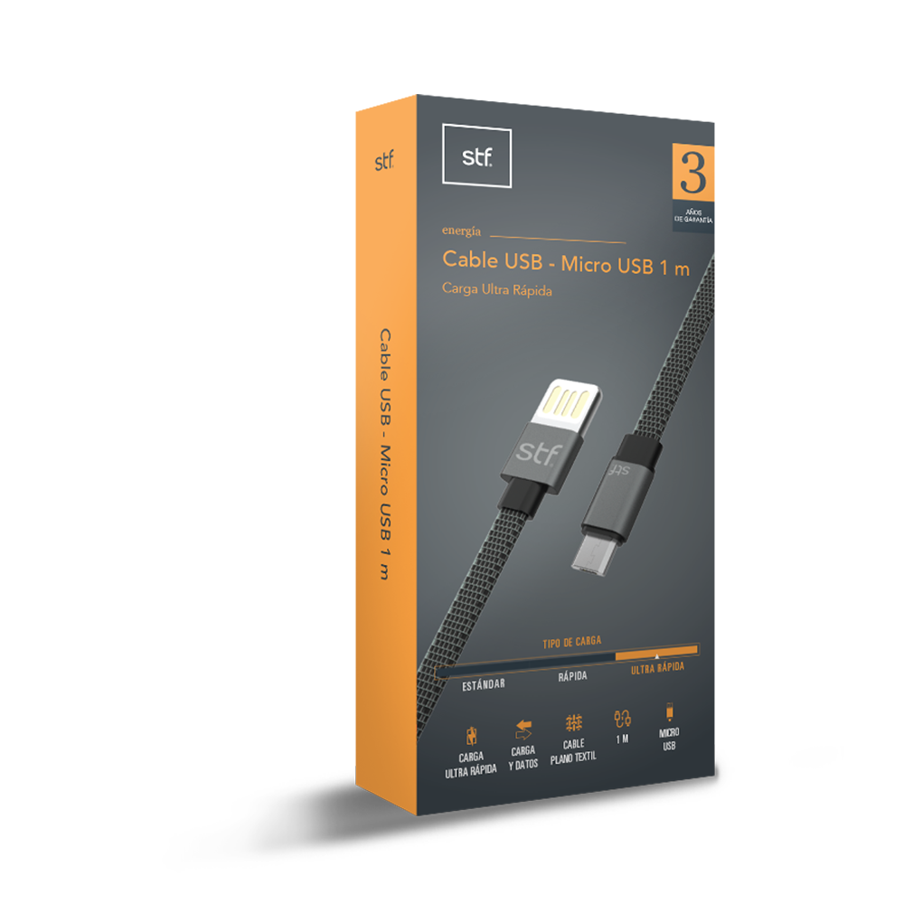 Cable USB a Micro USB Carga Utra Rapida STF 1M Gris STF New Horizons Chile New Horizons NHT.cl