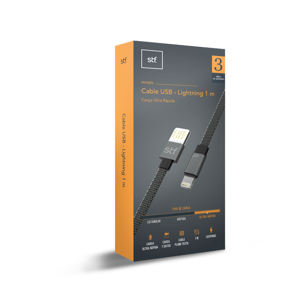 Cable USB a Lightning Carga Ultra Rap STF 1M Gris STF New Horizons Chile New Horizons NHT.cl