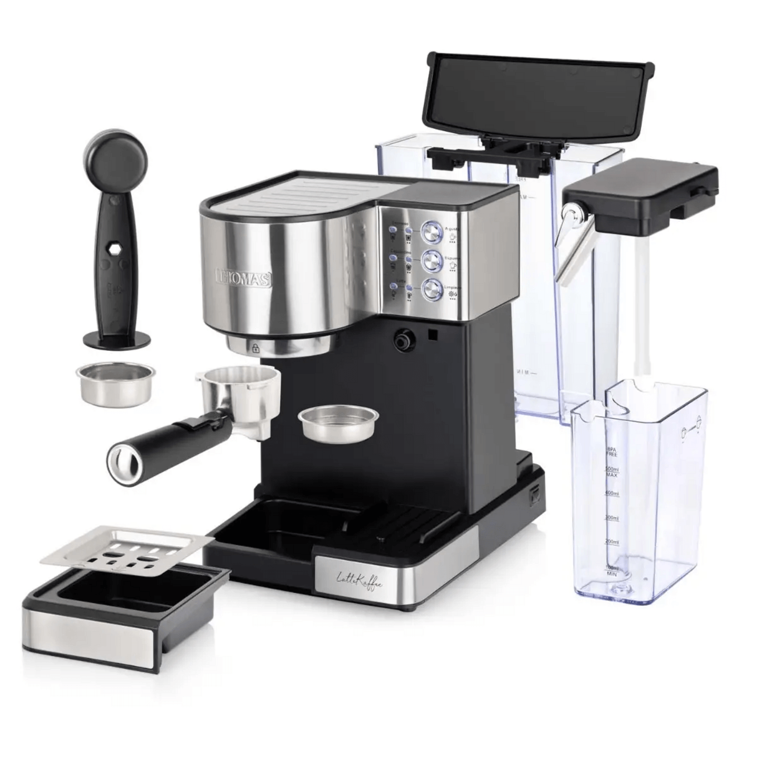 Cafetera Espresso Thomas TH-160 DeLi 15 Bar Espumador Latte con accesorios y componentes