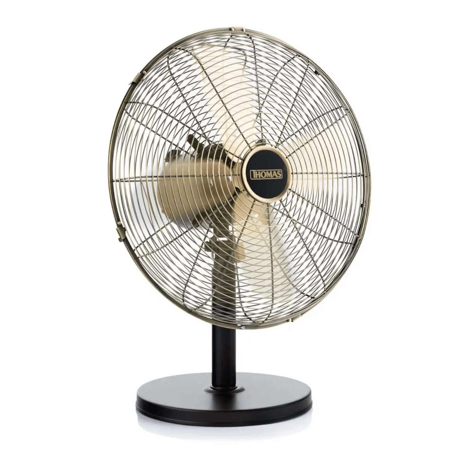 Ventilador Thomas TH-16BNM Pedestal Mesa 40cm 3 Veloc 50W en diseño Antique Bronce, ideal para ambientes frescos.