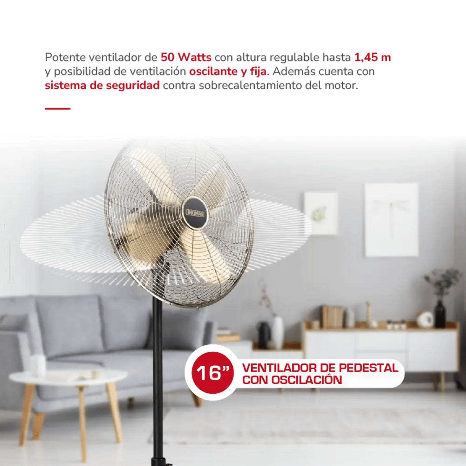 Ventilador De Pie Thomas TH-16BNP Gris Oscilante 50W 145 cm