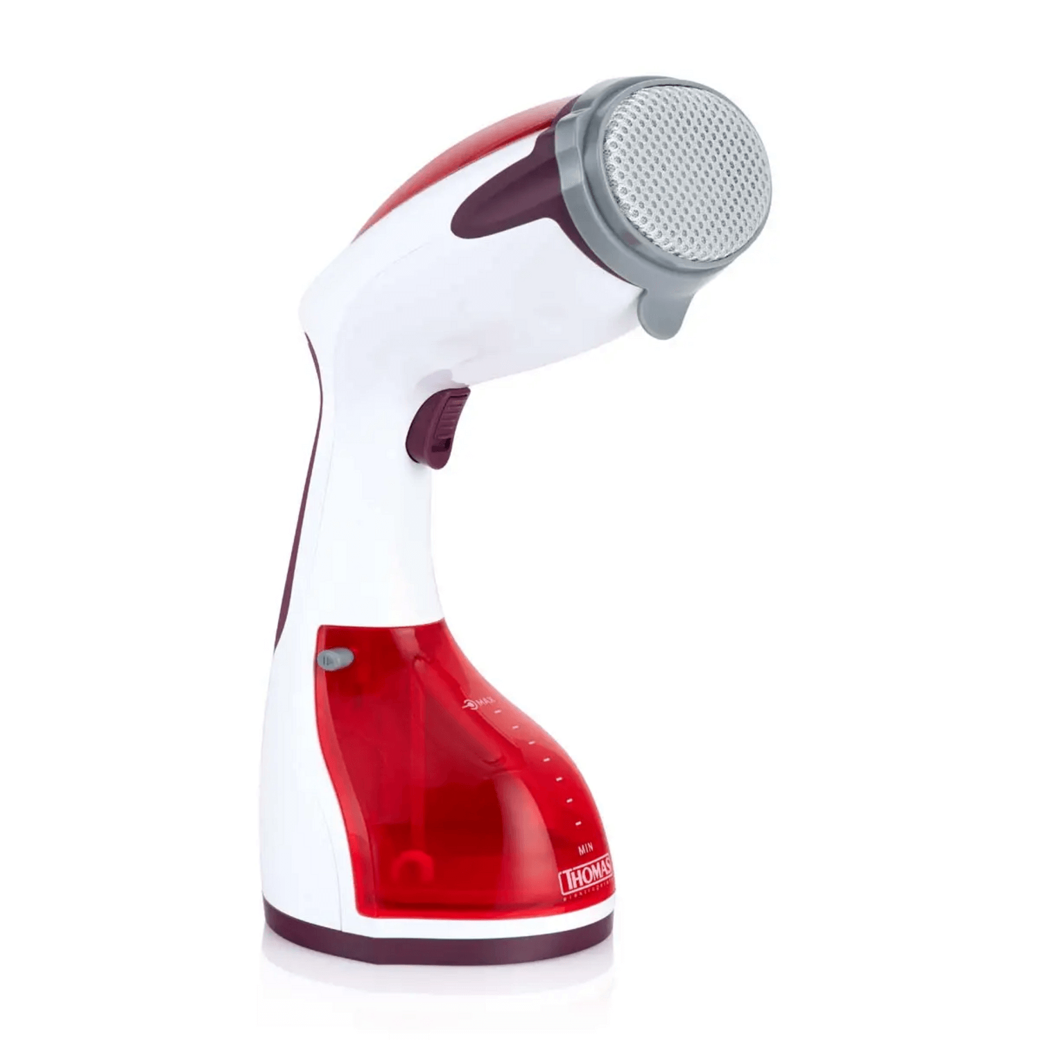 Plancha Vertical Thomas TH-7300 Vaporizador 1200W Antigoteo en color rojo y blanco, ideal para un planchado eficiente.