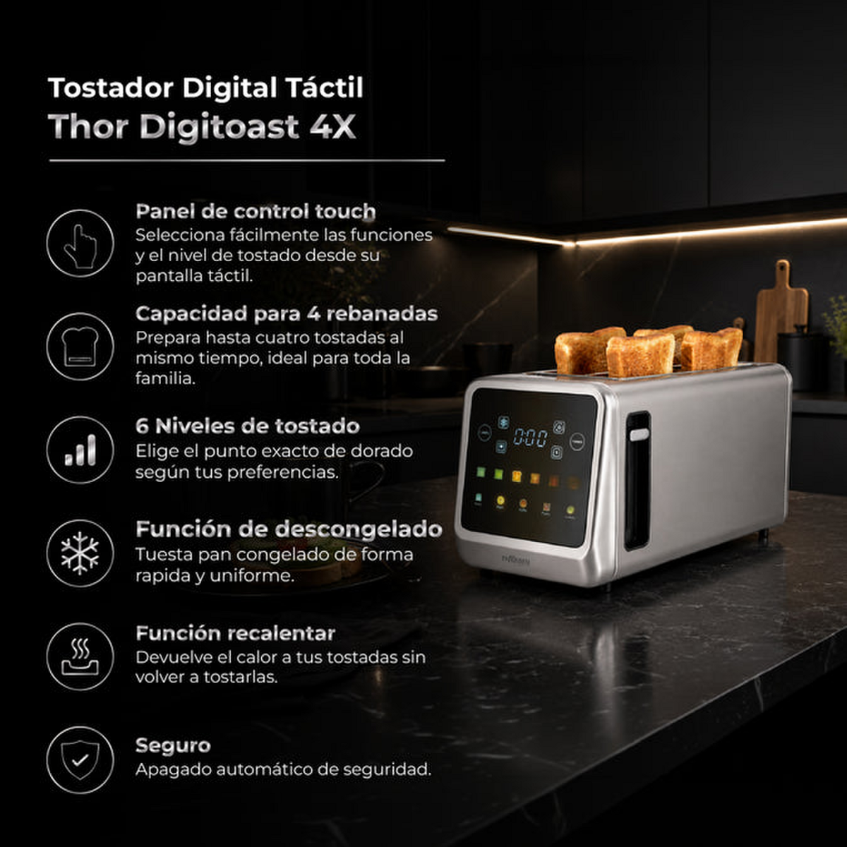 Tostador Thorben DigiToast 4 Rebanadas Digital Táctil 1400W