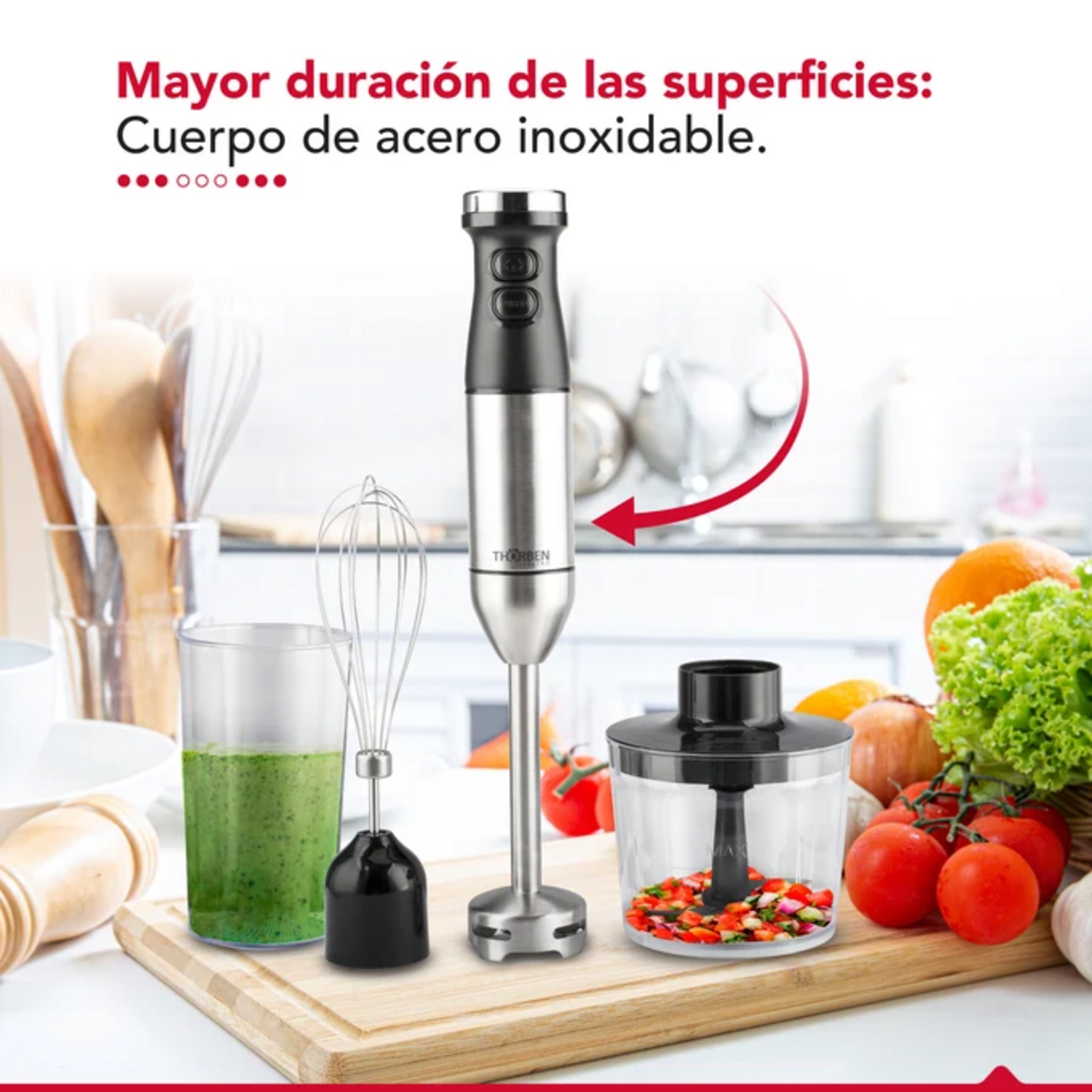 Minipimer Thorben Thor HB 600 Picadora Batidor Vaso 700ml