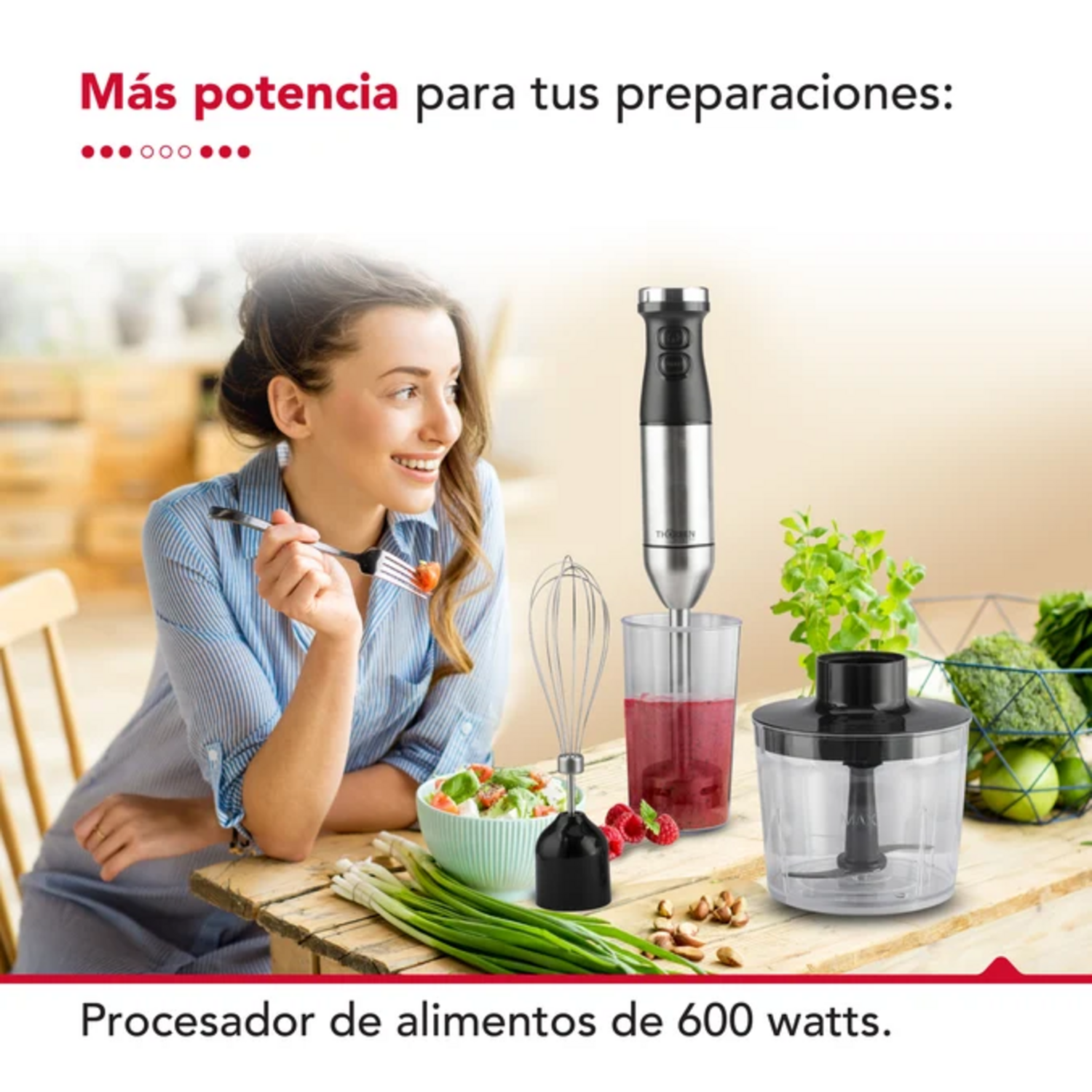 Minipimer Thorben Thor HB 600 Picadora Batidor Vaso 700ml