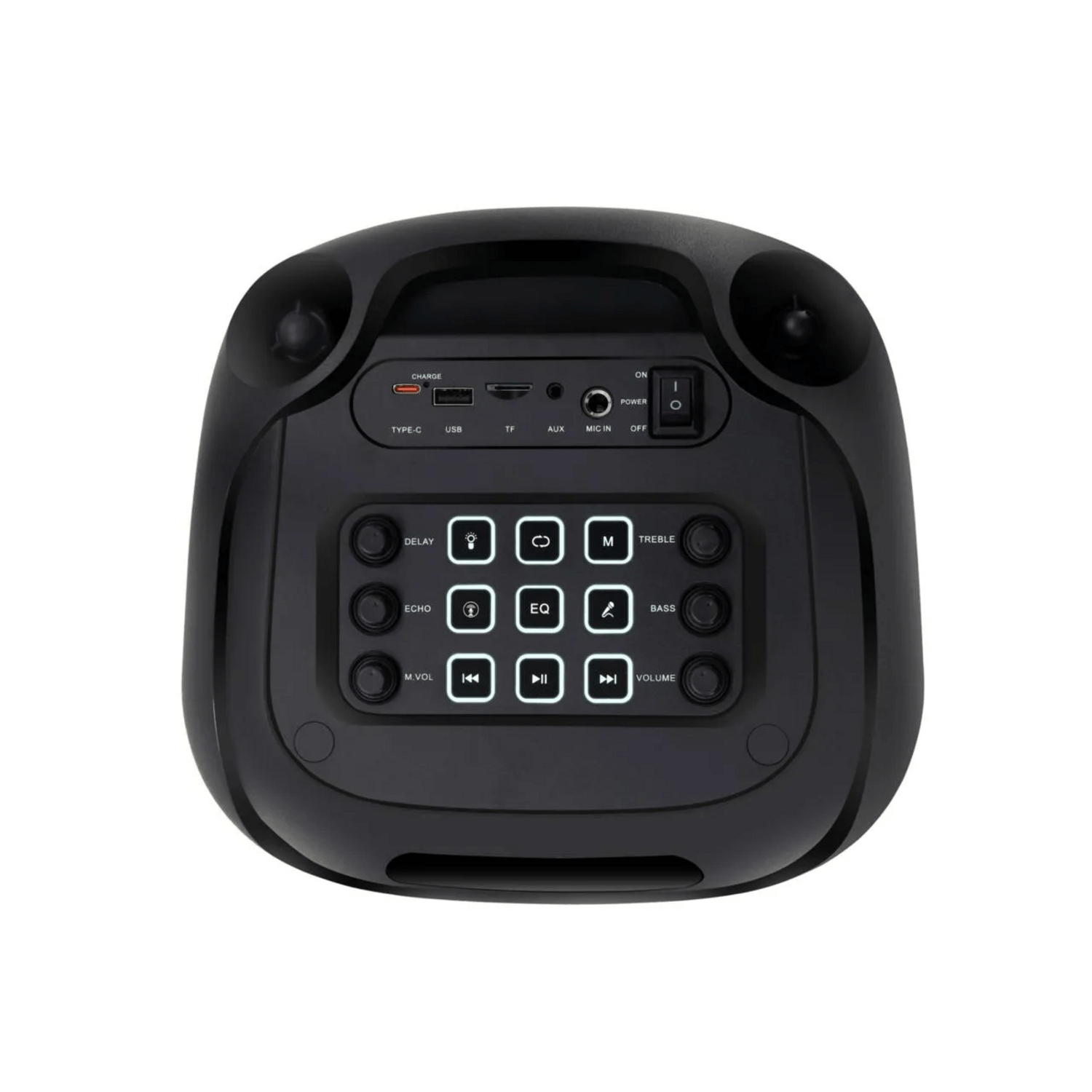 Torre de Sonido Karaoke Energizer Titan Box BTS536 panel de control con botones y puertos.