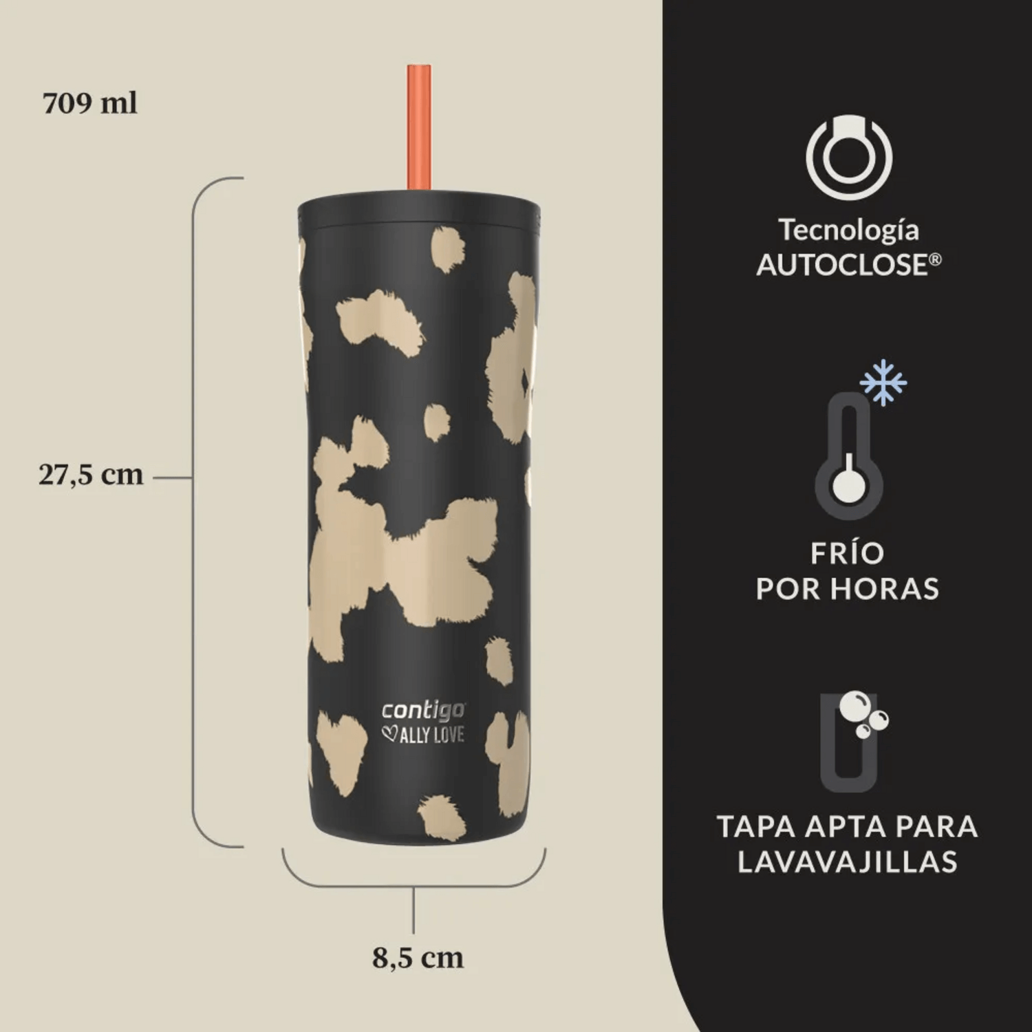 Vaso Termico 20H Frio Contigo Ally Love SV 2 Negro 709 ml