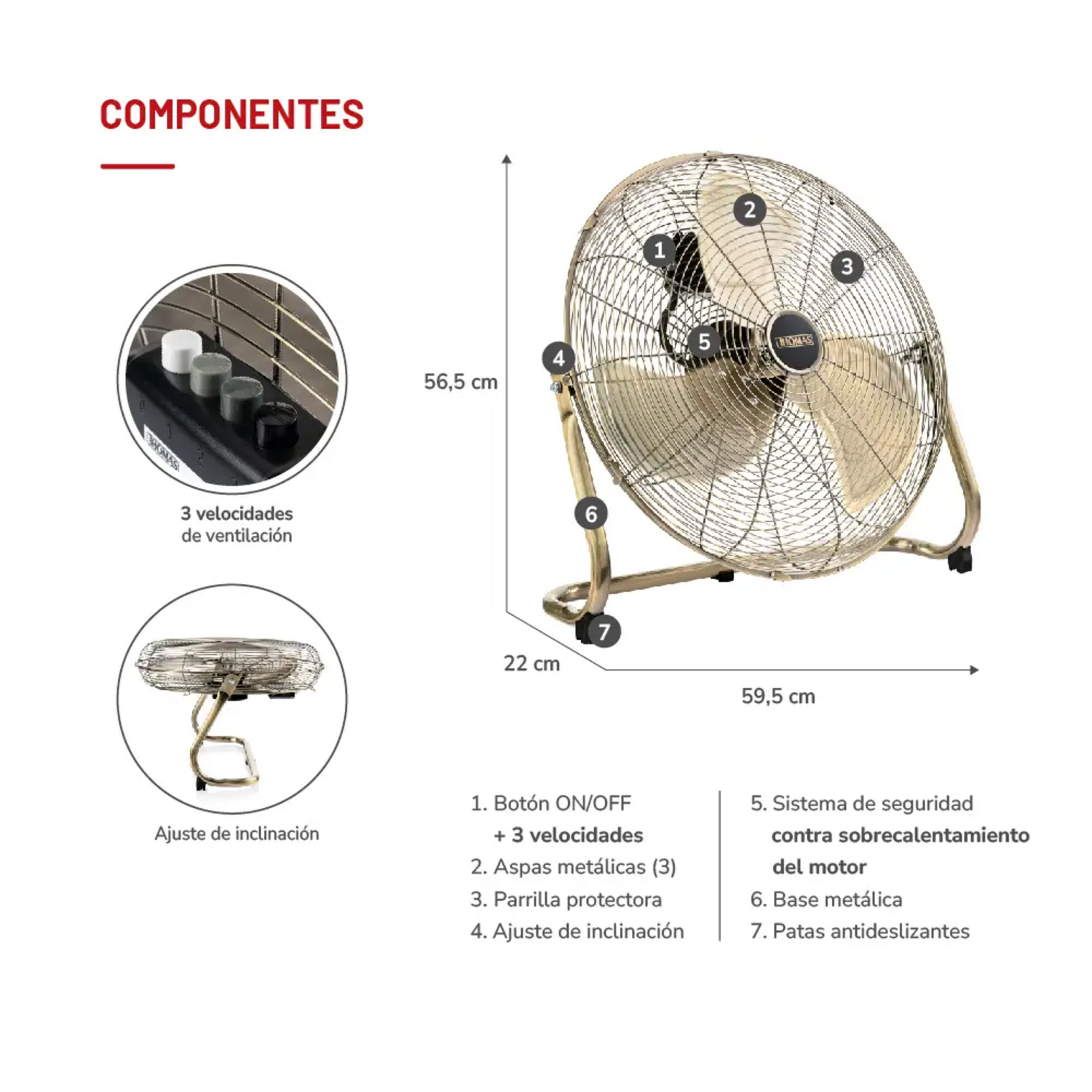 Ventilador Thomas TH-20BNS 50 cm 145W 3 Velocidades Potente
