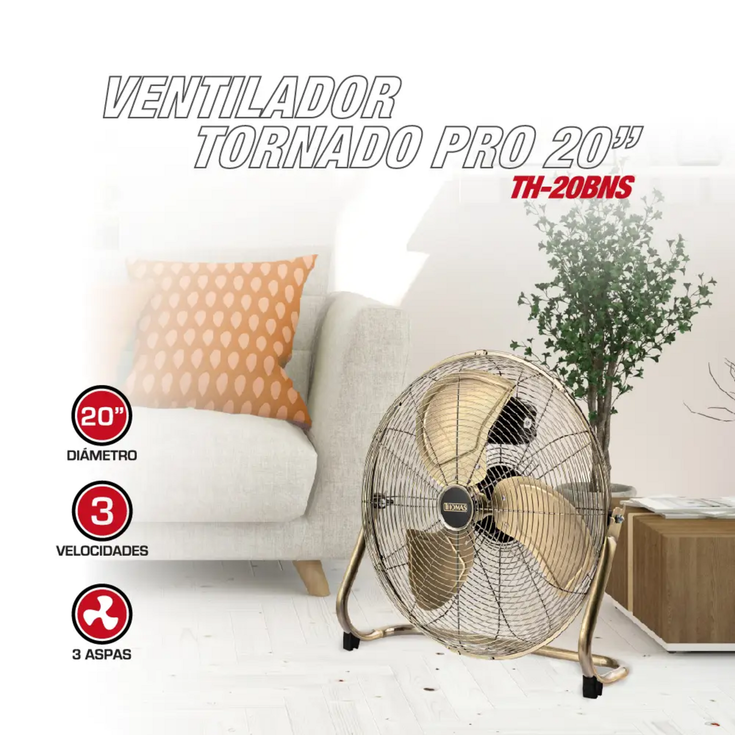 Ventilador Thomas TH-20BNS 50 cm 145W 3 Velocidades Potente