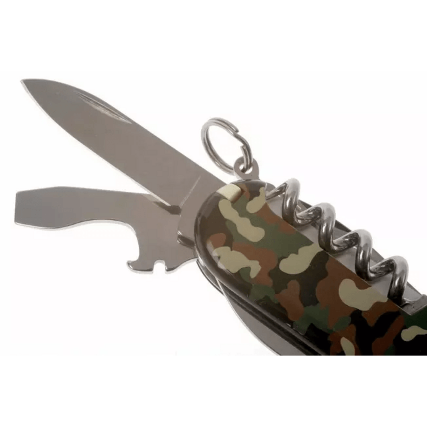 navaja Victorinox Spartan 12 funciones camuflada con hoja de acero inoxidable y mango colorido.