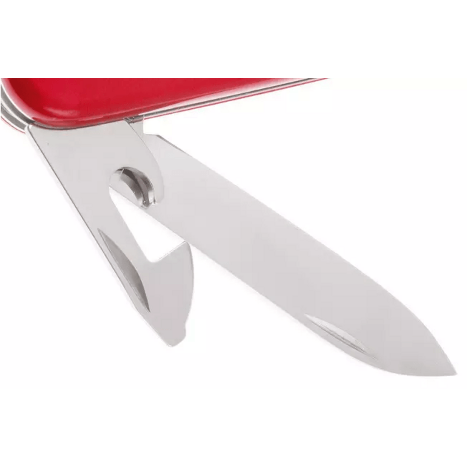 navaja cortapluma Victorinox con 12 funciones, hoja de acero inoxidable y diseño compacto en color rojo.