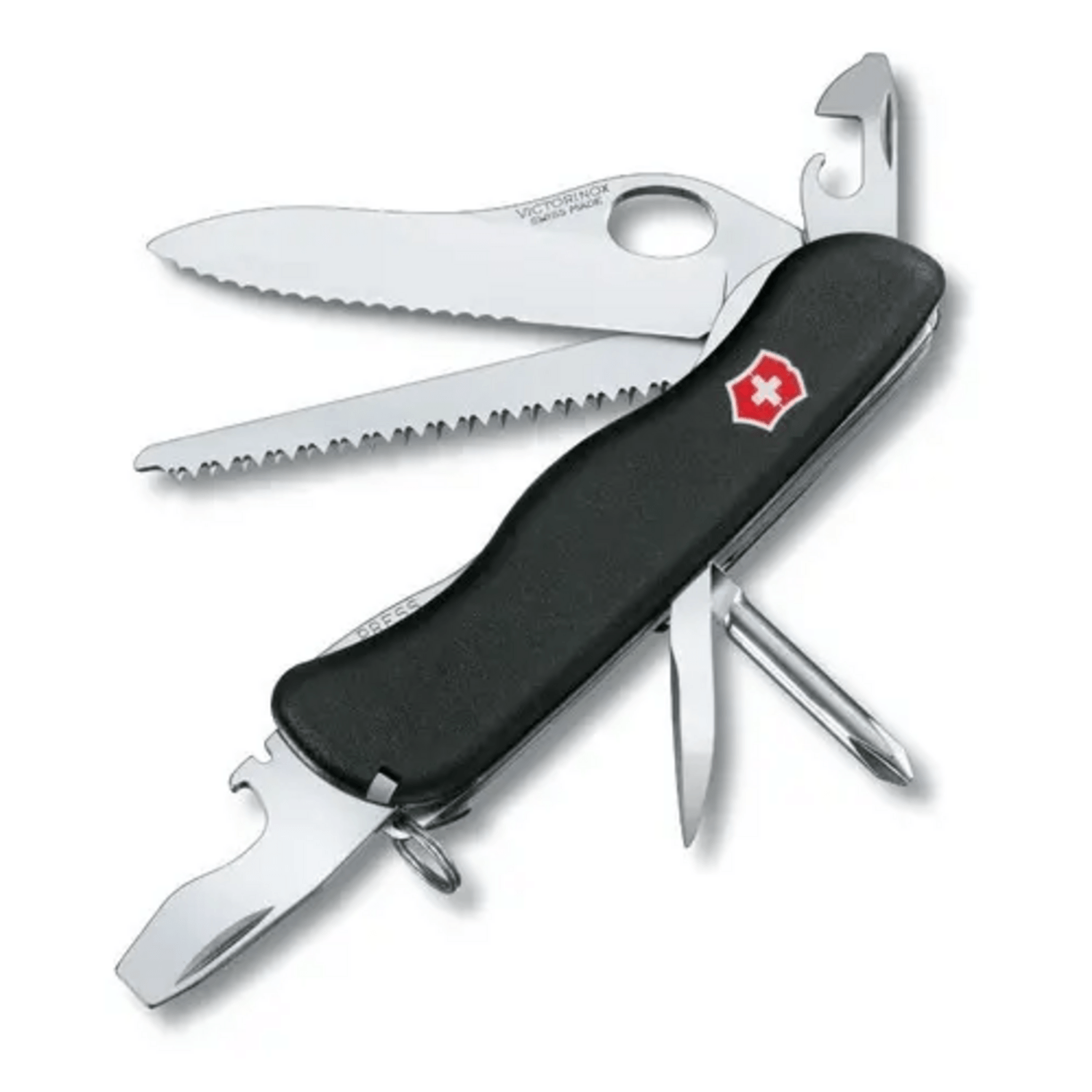 Navaja cortapluma de trekking Victorinox con múltiples funciones y diseño compacto.