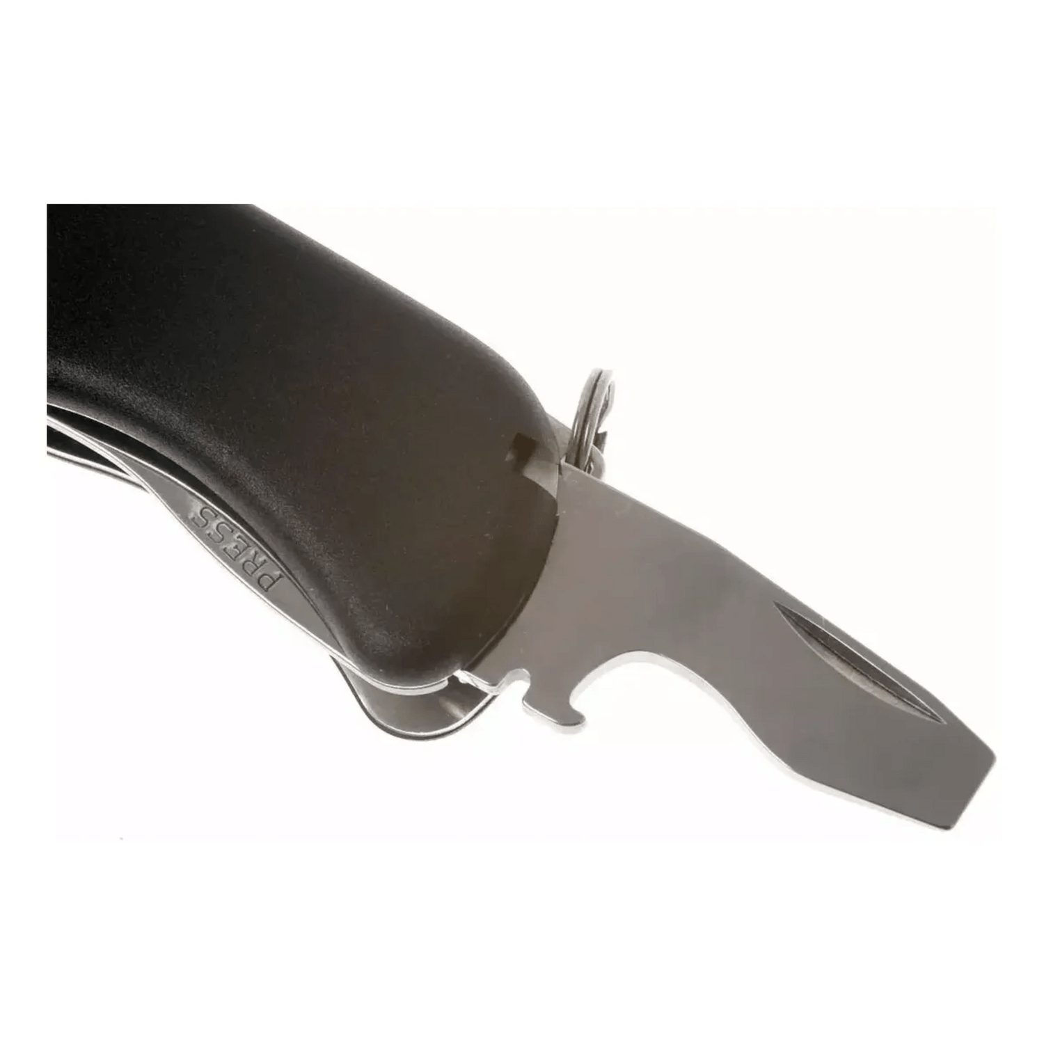 Navaja Cortapluma de trekking Victorinox con hoja negra y mango ergonómico, ideal para actividades al aire libre.