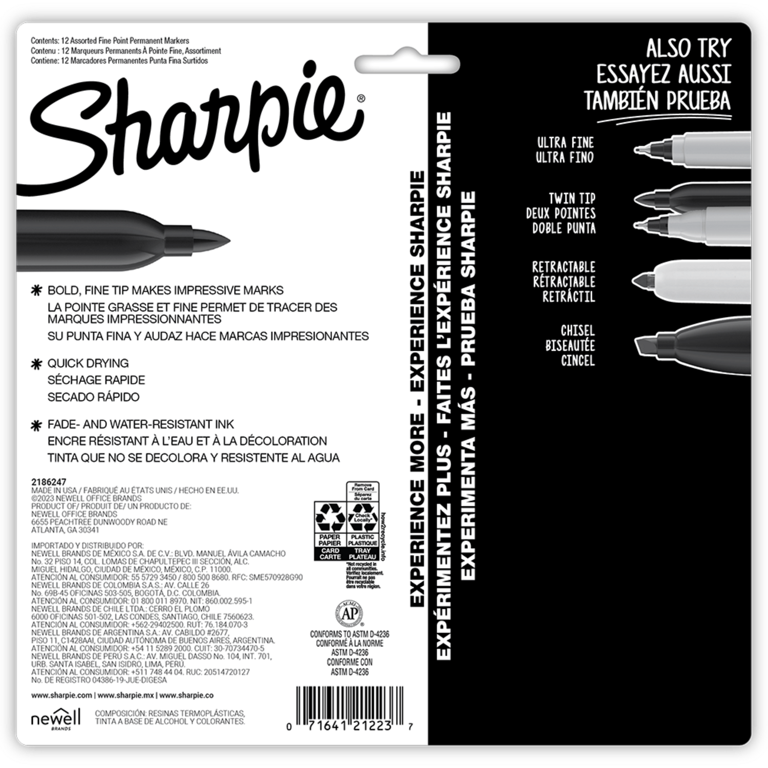 Set 12 Marcadores Permanete Sharpie Glam Pop 12 Col P Fina