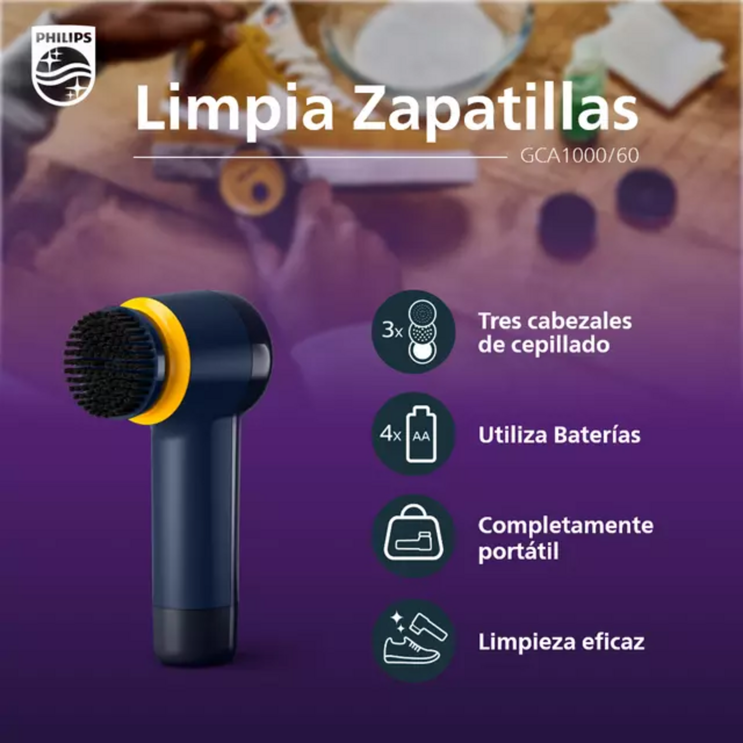 Limpiador Zapatillas Philips Eléctrico 3 Cepillos Negro