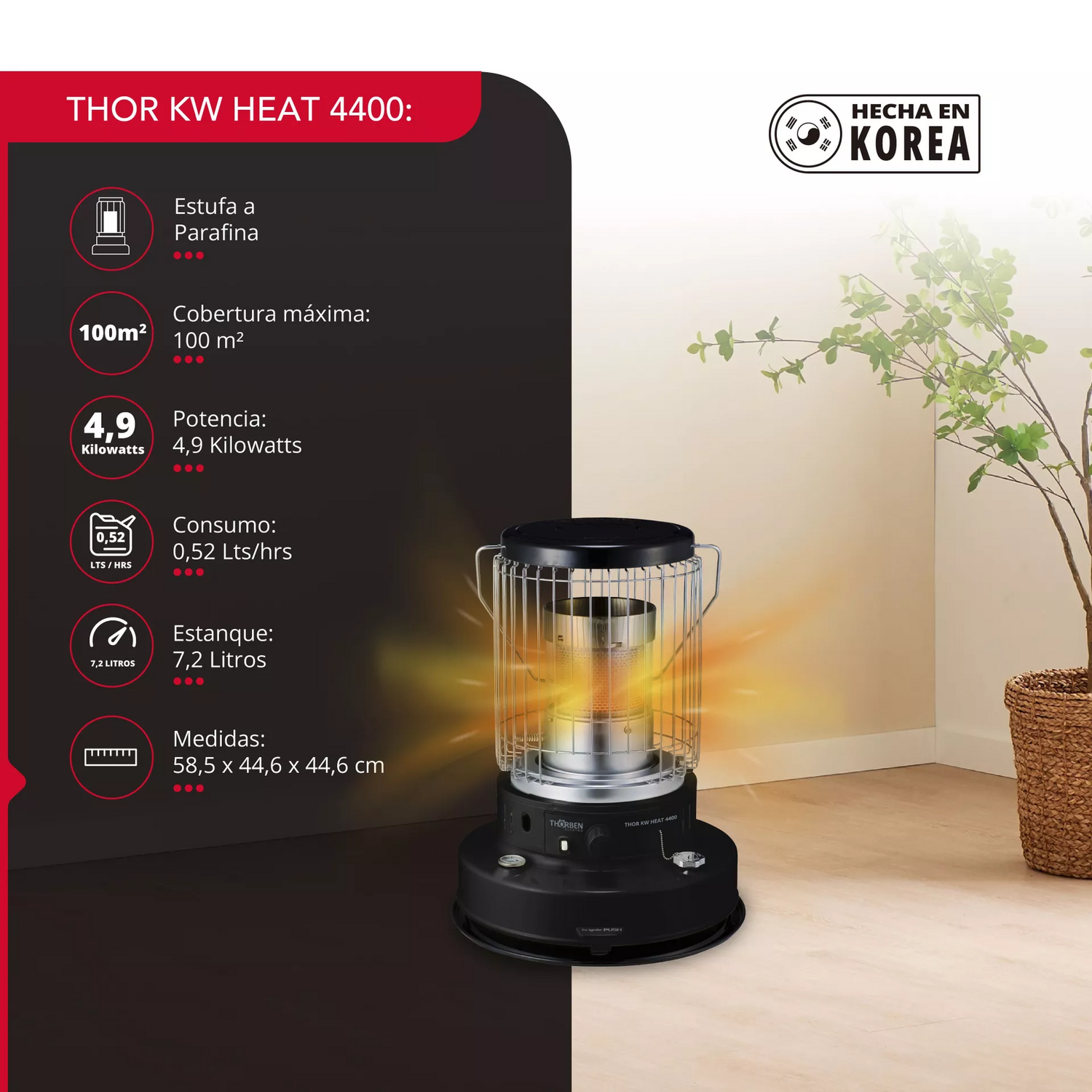 Estufa Parafina Thorben KW Heat 4400 7,2L Encendido Auto