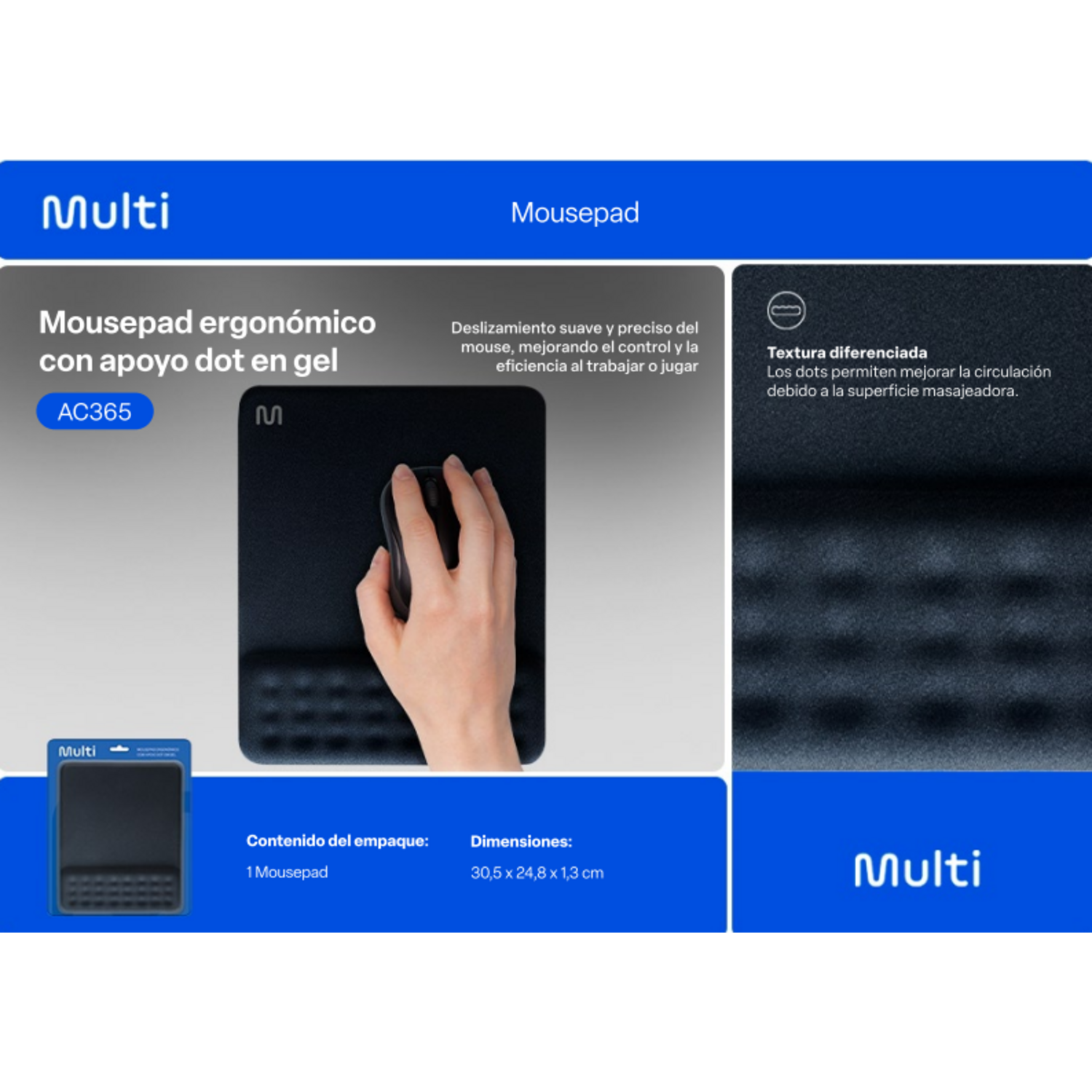 Mouse Pad Con Apoya Muñecas Gel Multilaser AC365