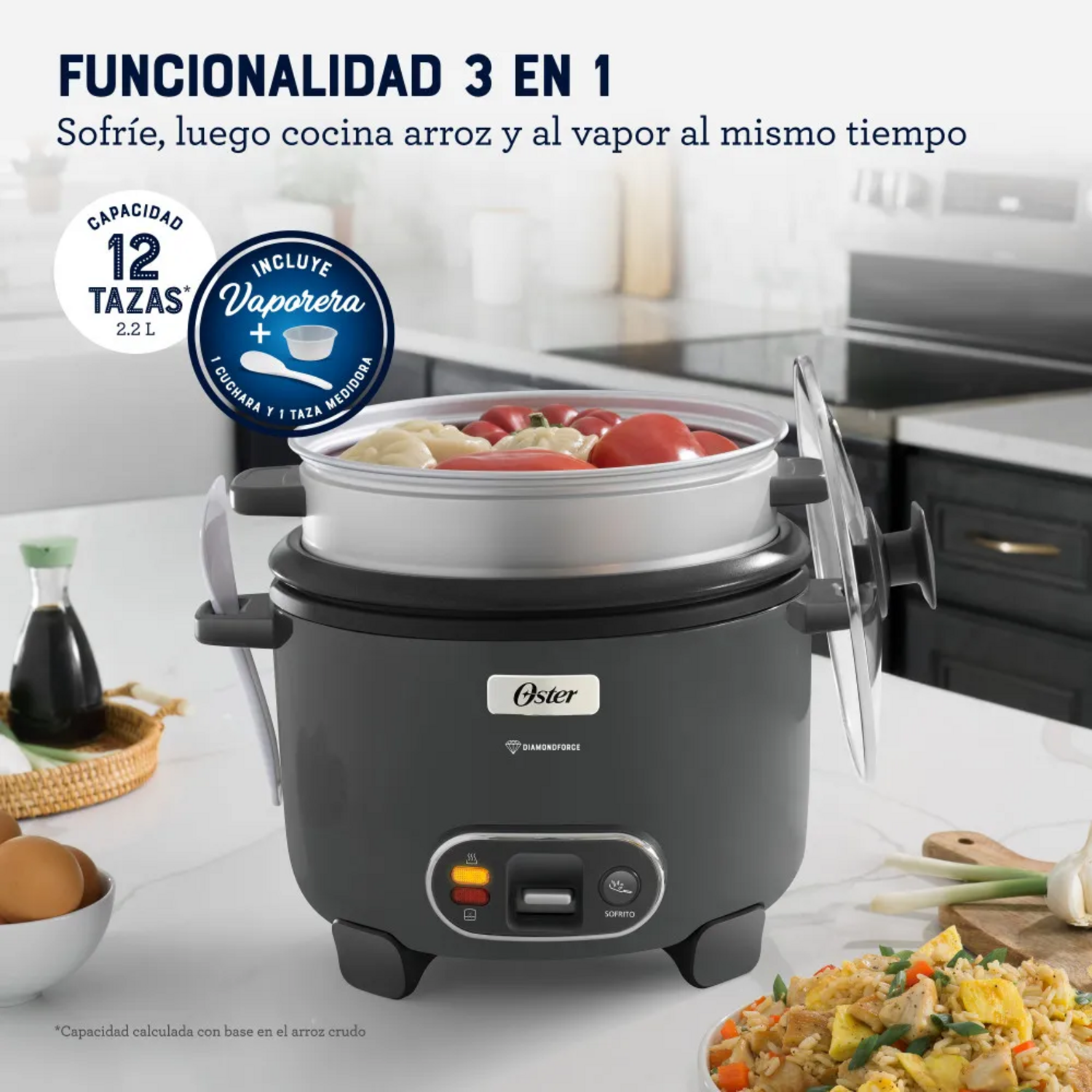Arrocera Oster 12 Tazas Sofrito y Vaporera Mod 2212406