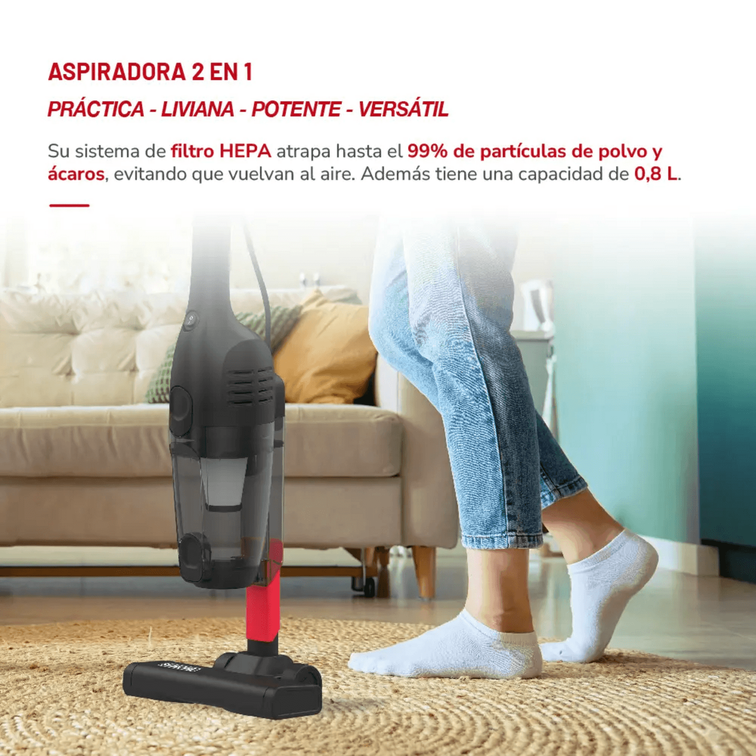 Aspiradora Vertical 2 en 1 Thomas TH-1020C Filtro HEPA 600W