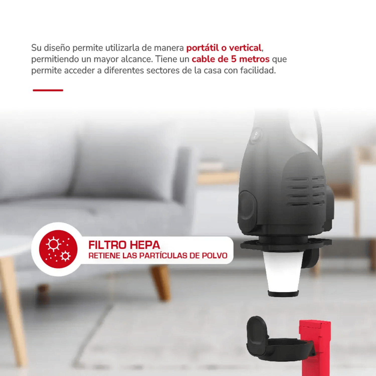 Aspiradora Vertical 2 en 1 Thomas TH-1020C Filtro HEPA 600W