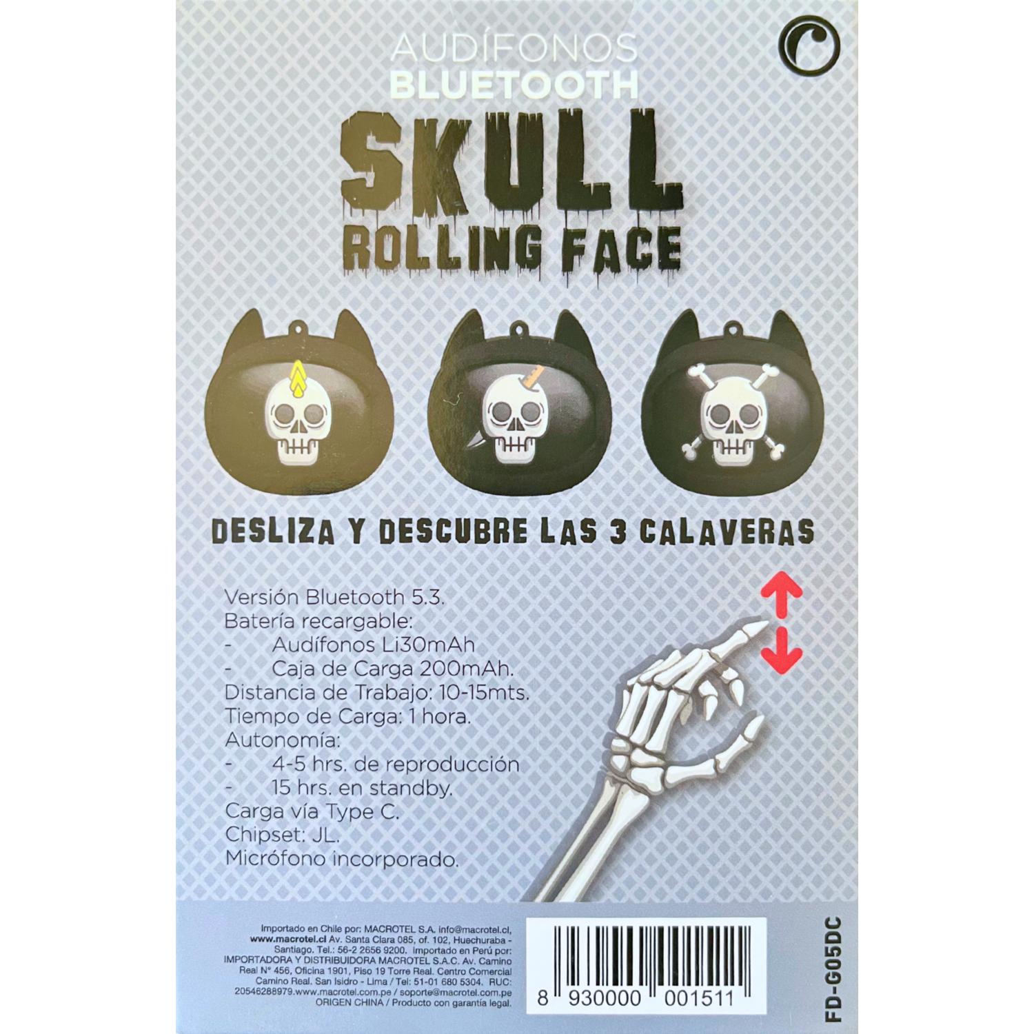 Audifonos Bluetooth In Ear Fiddler Skull Rolling Face