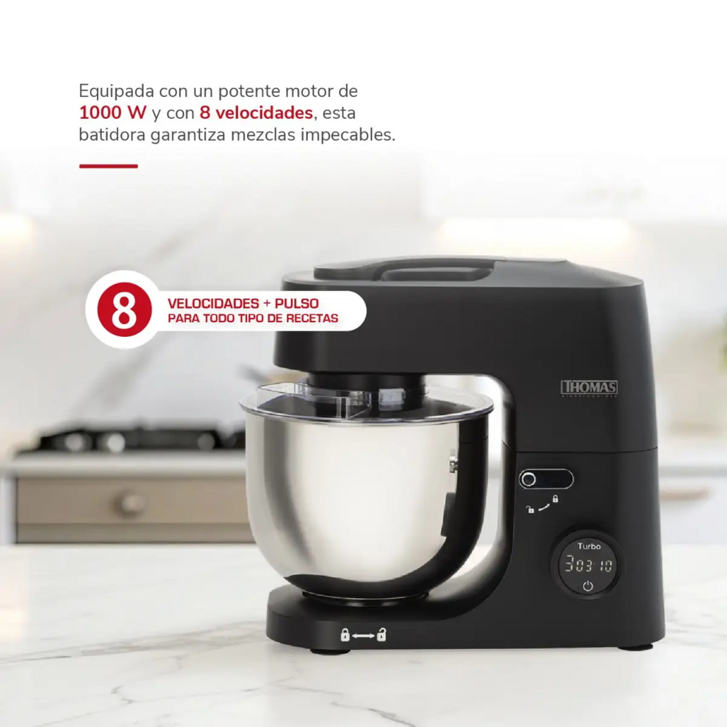 Batidora Planetaria Thomas TH-915PND 1000W Bowl 5L Acero