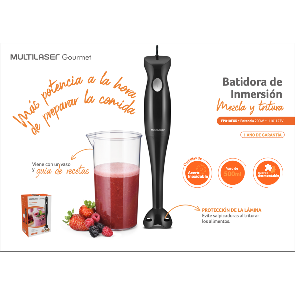 Batidora Inmersion Minipimer Multi 200W Negra FP010 7908414481077 by Multilaser | New Horizons