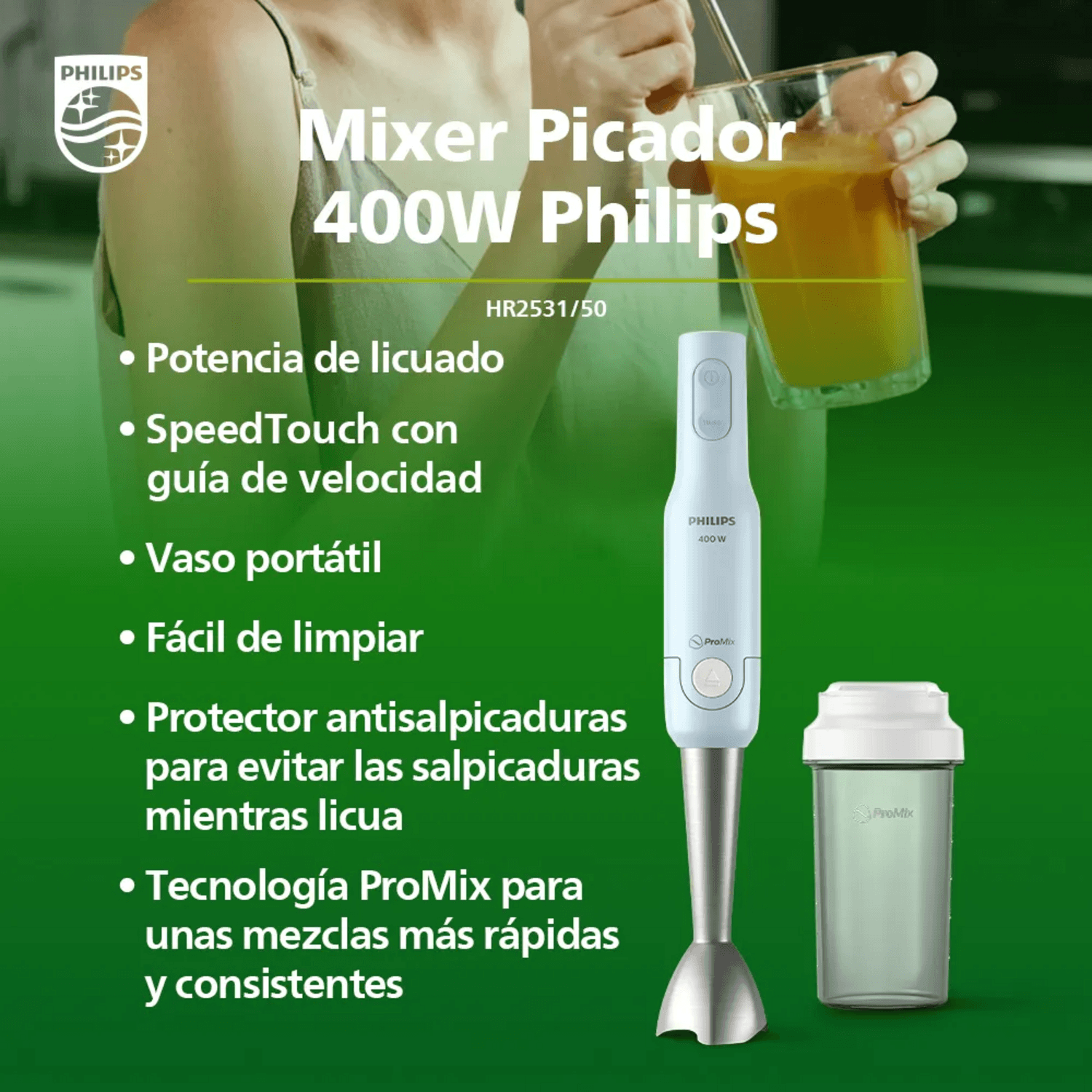 Batidora Inmersión Minipimer Philips Promix HR2531 400W