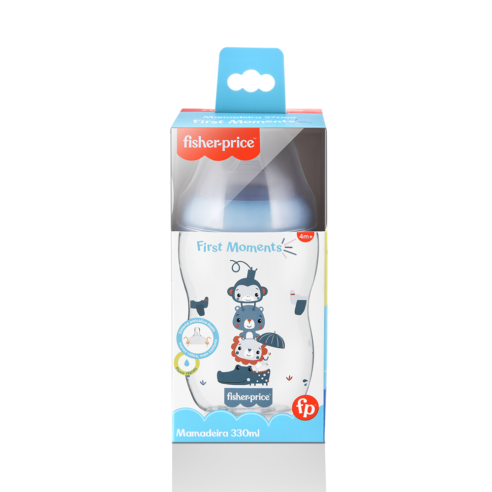 Mamadera  Fisher Price First Moments Boca Ancha 330 ml Azul