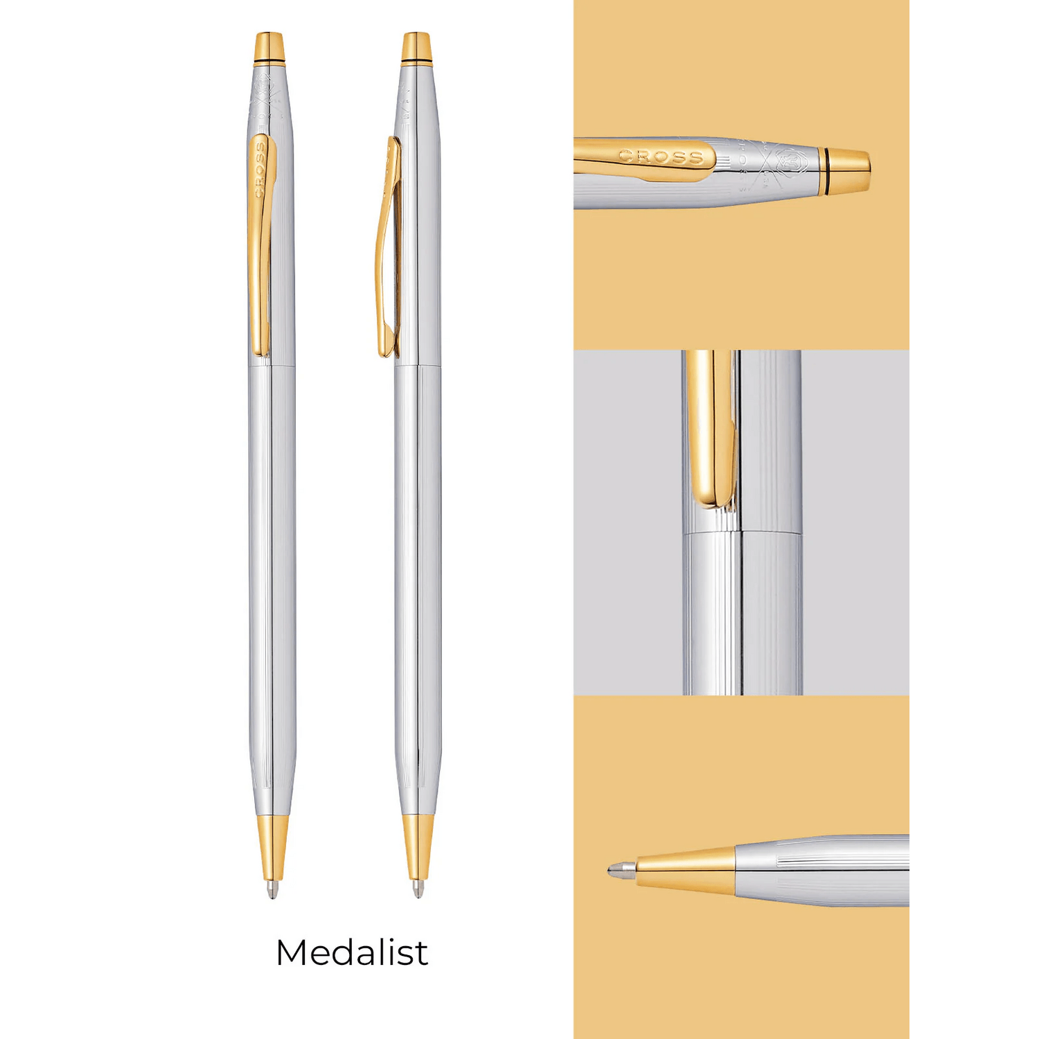 Bolígrafo Cross Medalist Classic Century Oro 23Kt Ejecutivo, elegante diseño en cromo y oro, perfecto para regalar.
