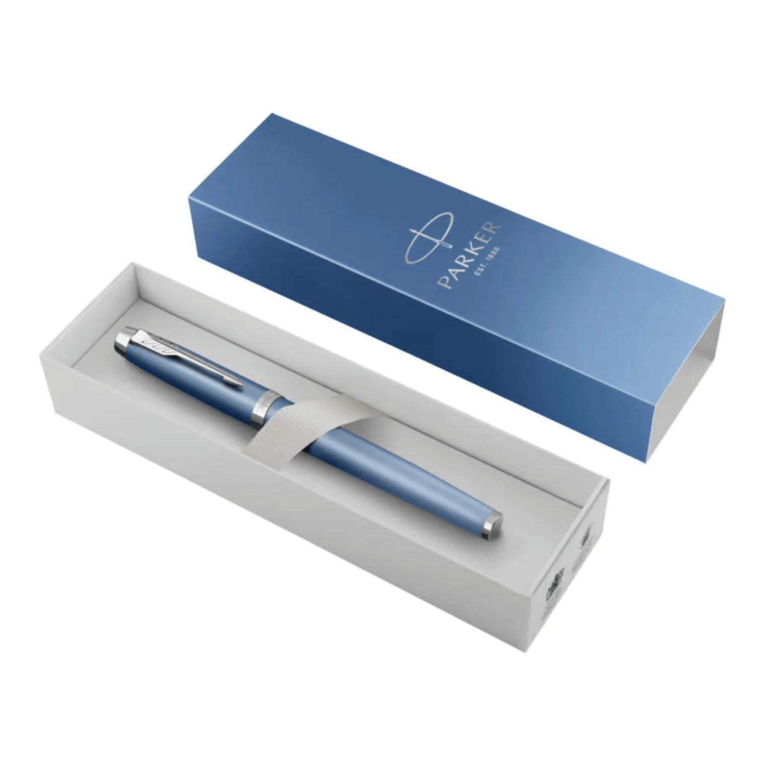 Bolígrafo Rollerball Parker IM Writing Rituals Azul en caja elegante, ideal para escribir con estilo.
