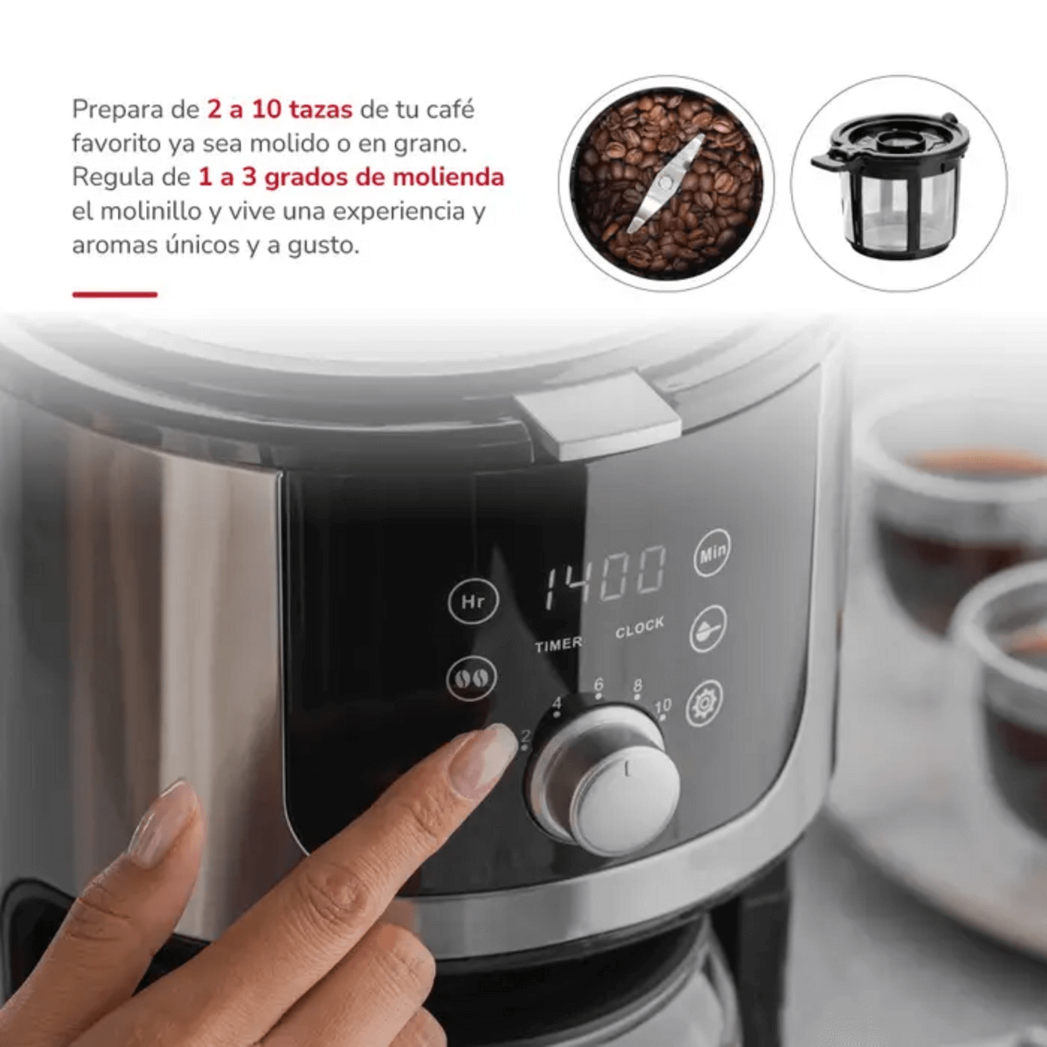 Cafetera 10 Tazas Molinillo Thomas TH-145DMI Mantiene Calor