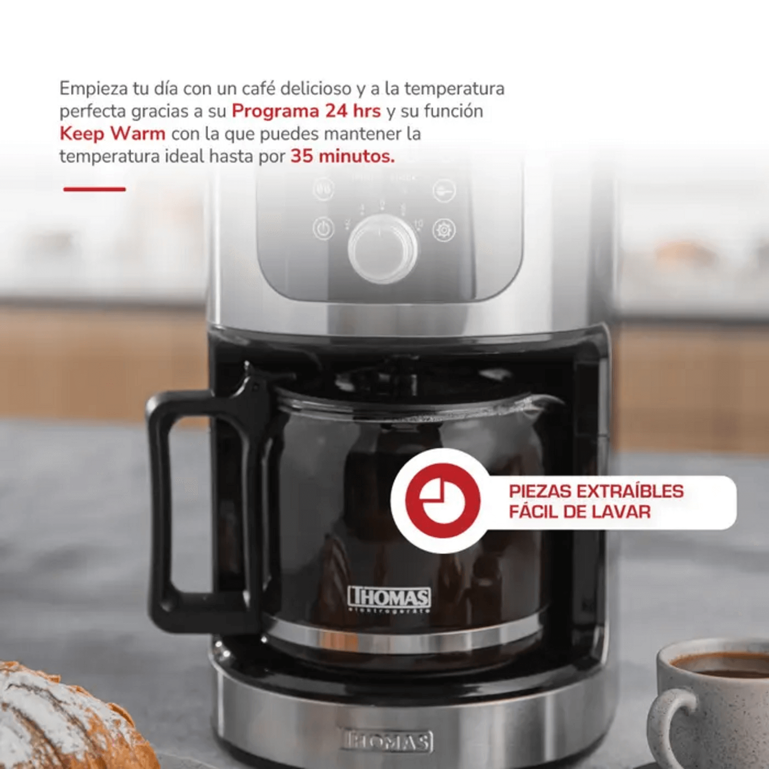 Cafetera 10 Tazas Molinillo Thomas TH-145DMI Mantiene Calor