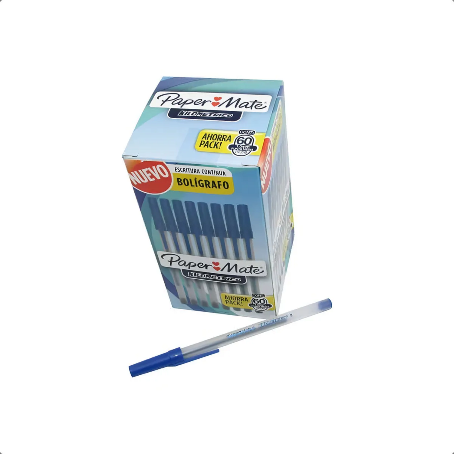 Caja 60 Bolígrafos PaperMate Económico Kilométrico Azul