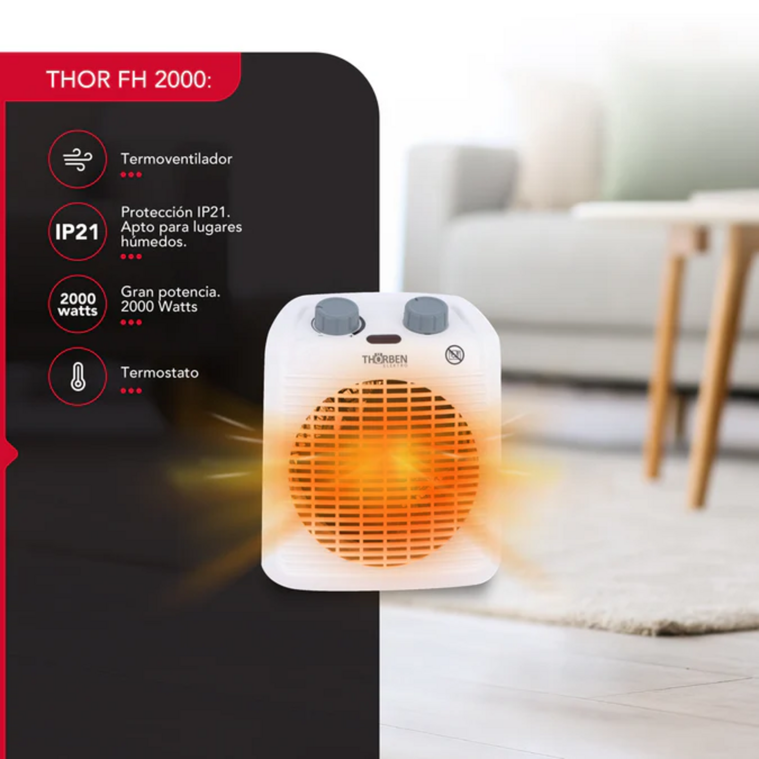 Calefactor Electrico Thorben Thor FH 2000 2000W IP21 Baño