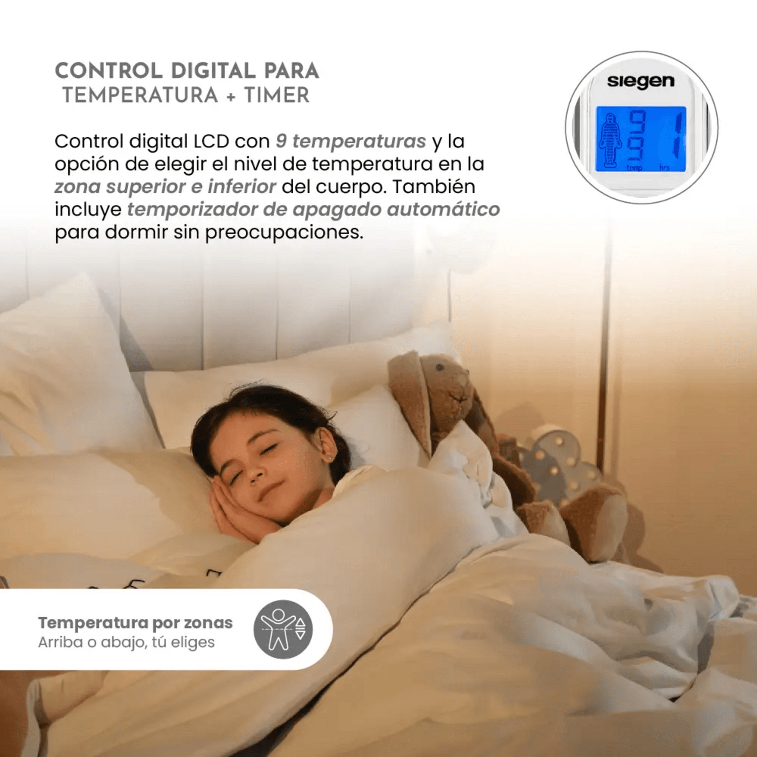 Calienta Cama Siegen 1 Plaza 60W Chiporro 9 Niveles SG-5350