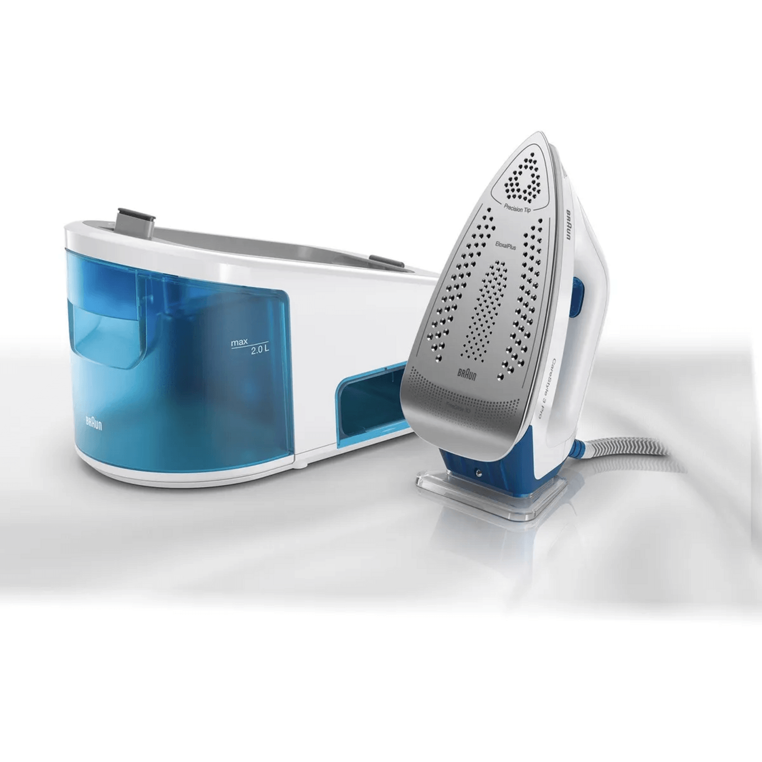 Centro de planchado Braun CareStyle 3 Pro vapor alta presión 2L con diseño moderno y eficiente.