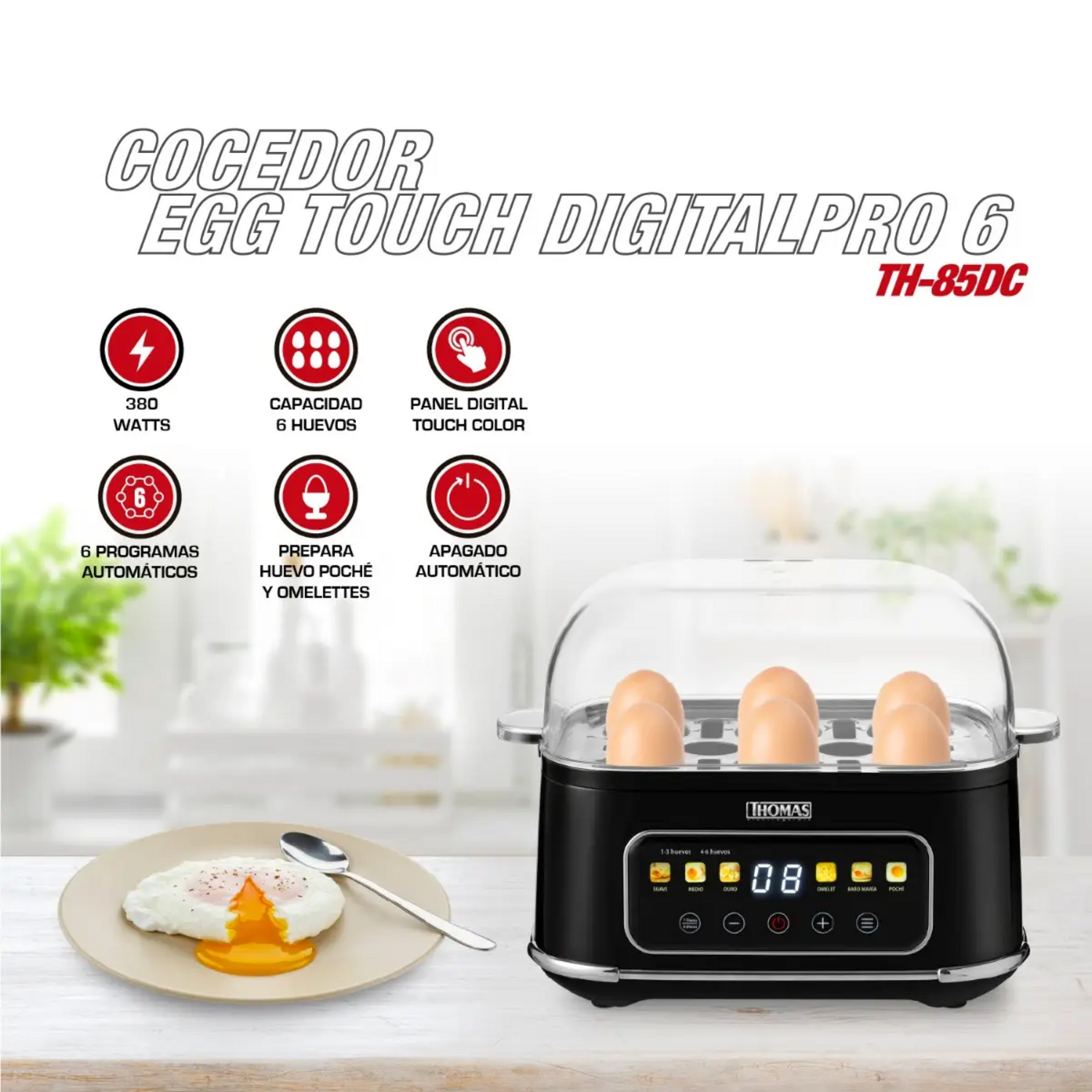 Cocedor de Huevos Digital Thomas TH-85DC Touch 6 Programas