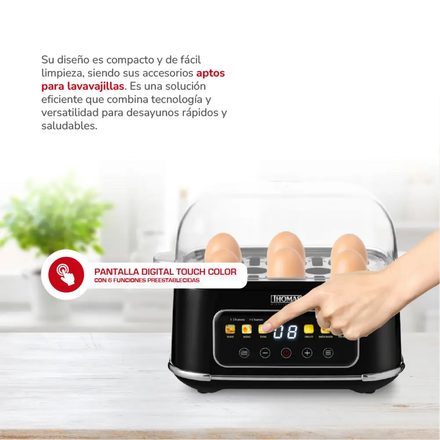 Cocedor de Huevos Digital Thomas TH-85DC Touch 6 Programas