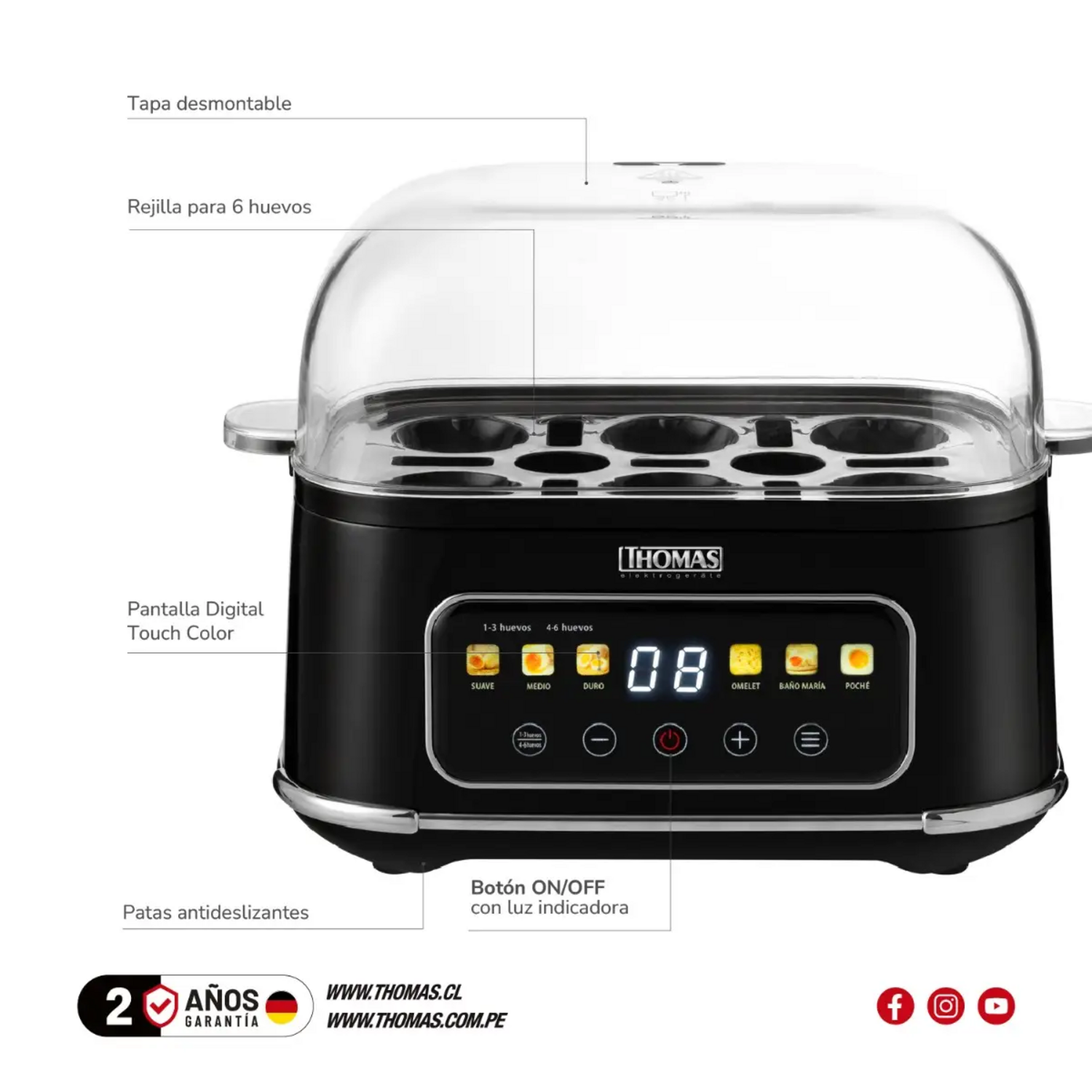 Cocedor de Huevos Digital Thomas TH-85DC Touch 6 Programas