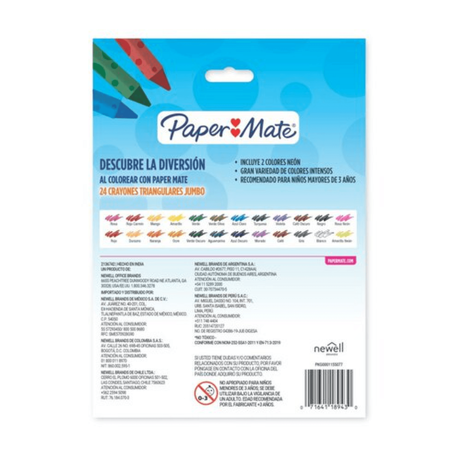 Lápices de Cera Crayones Triangular Papermate 24 Colores
