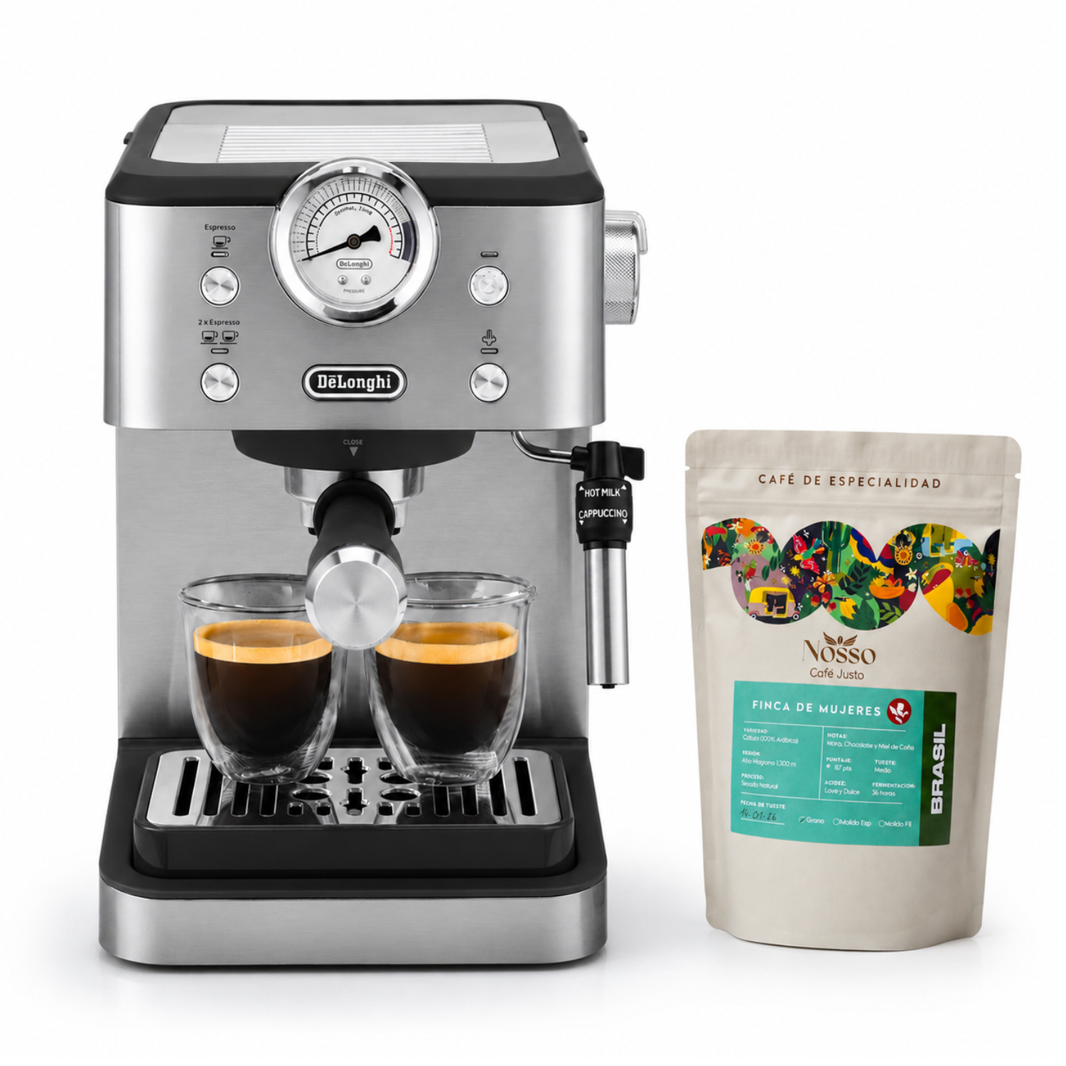 Cafetera Espresso DeLonghi EM450M 15 Bar + Café Molido 200g