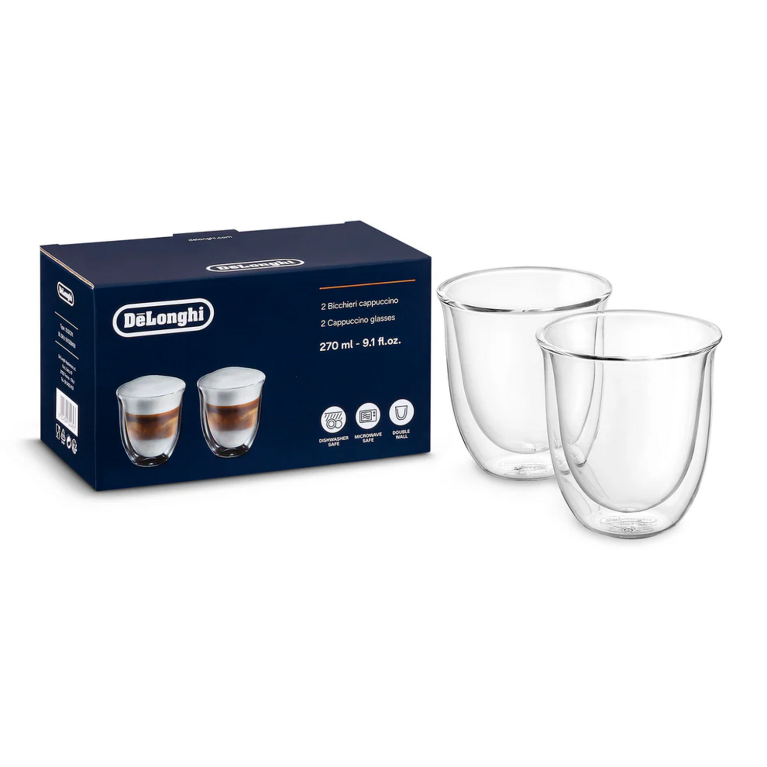 Set Vasos Cafe Cappuccino DeLonghi 2 Unidades 270 Ml