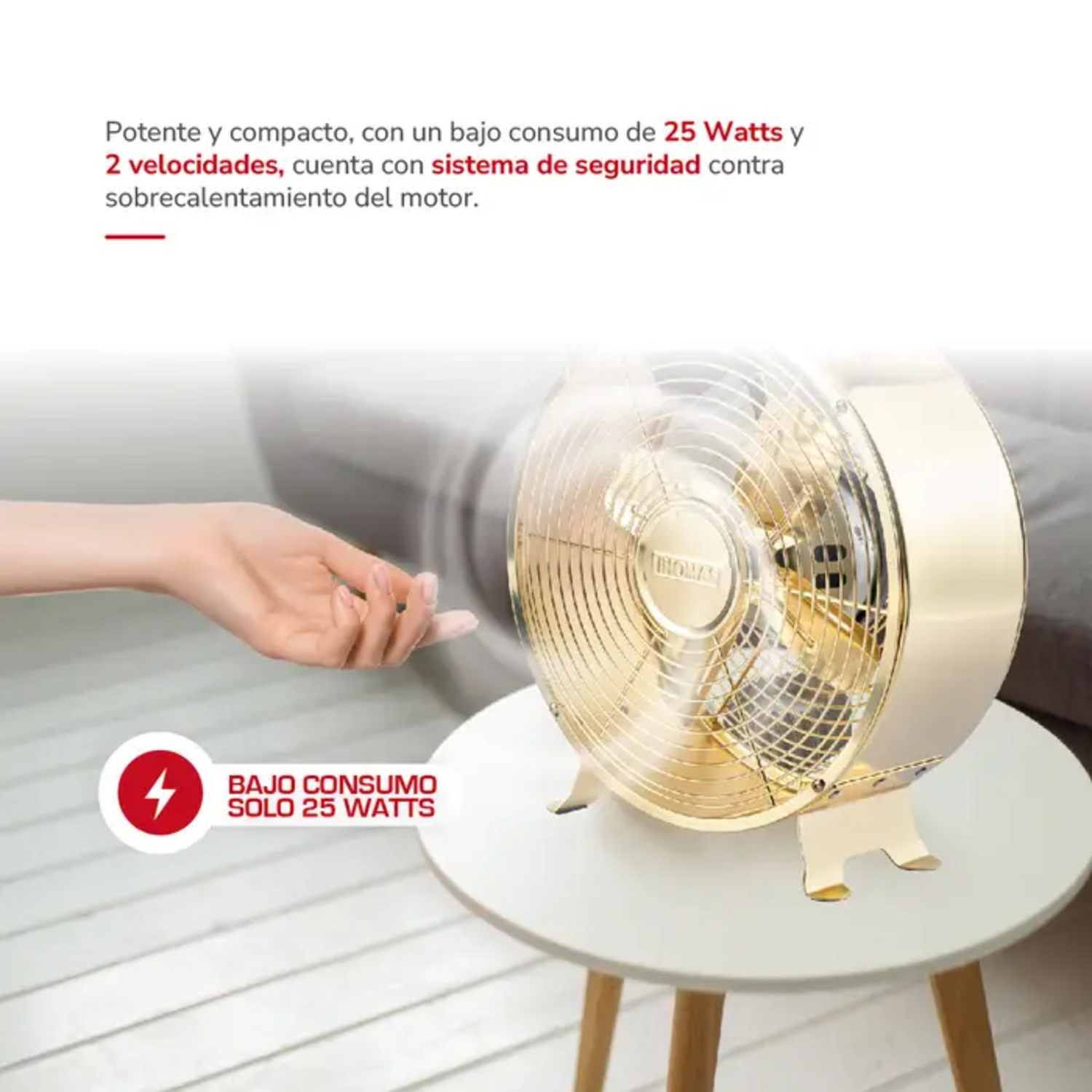 Ventilador Thomas 20 Cm Dorado Vintage 25W Bajo Consumo
