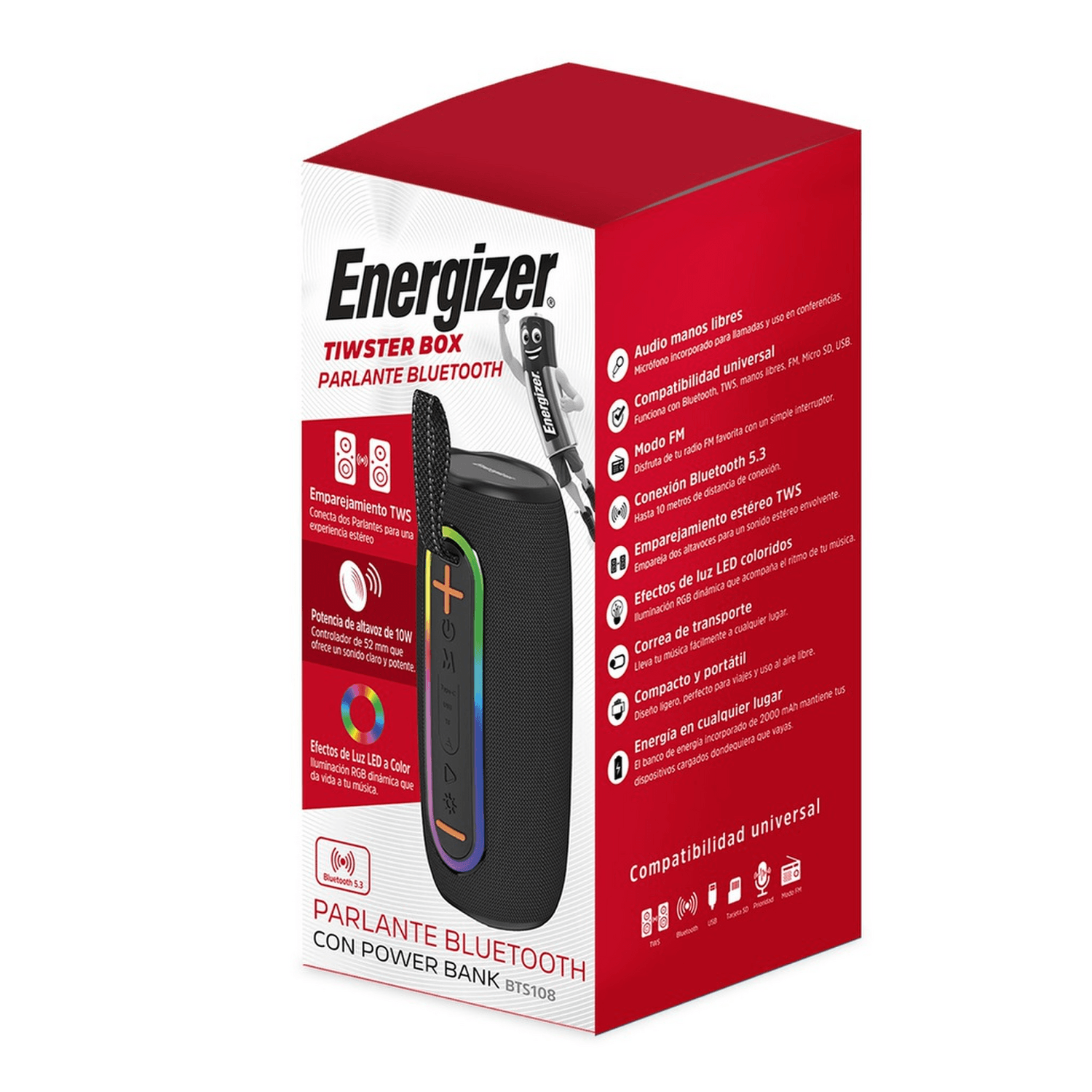 Parlante Bluetooth Energizer BTS108 10W LED USB FM