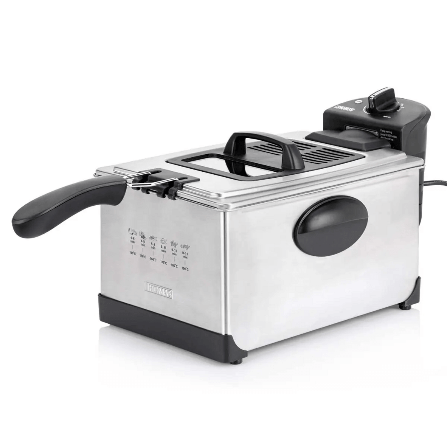 Freidora Aceite Thomas 5 Litros 1950W Rápida Inox 190C de acero inoxidable con capacidad de 5 litros.