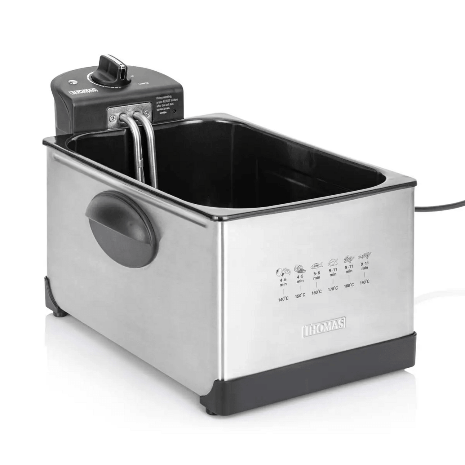 Freidora Aceite Thomas 5 Litros 1950W Rápida Inox 190C de acero inoxidable con capacidad de 5 litros.